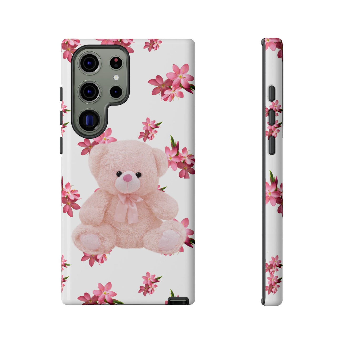 Cute Teddy Bear Phone Case, Floral Phone Cover, Gift for Kids, Teenagers, Birthday, Cute Accessories, Tough Cases