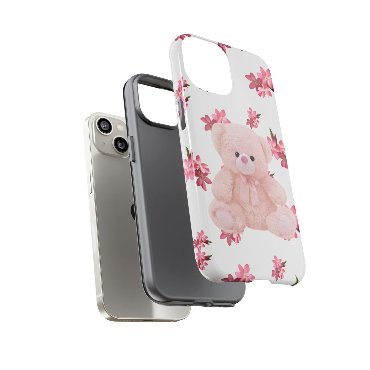 Cute Teddy Bear Phone Case, Floral Phone Cover, Gift for Kids, Teenagers, Birthday, Cute Accessories, Tough Cases