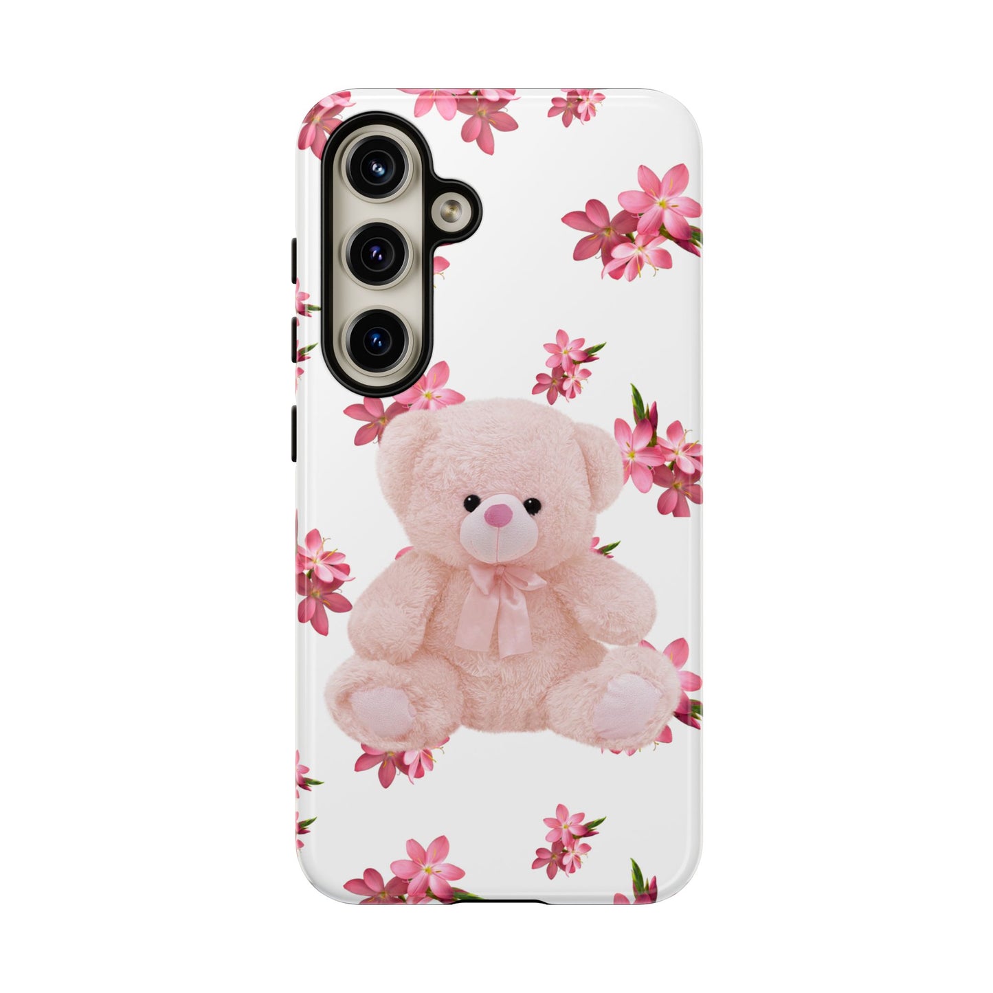 Cute Teddy Bear Phone Case, Floral Phone Cover, Gift for Kids, Teenagers, Birthday, Cute Accessories, Tough Cases