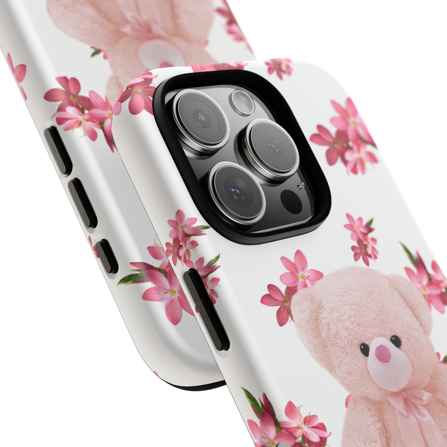 Cute Teddy Bear Phone Case, Floral Phone Cover, Gift for Kids, Teenagers, Birthday, Cute Accessories, Tough Cases