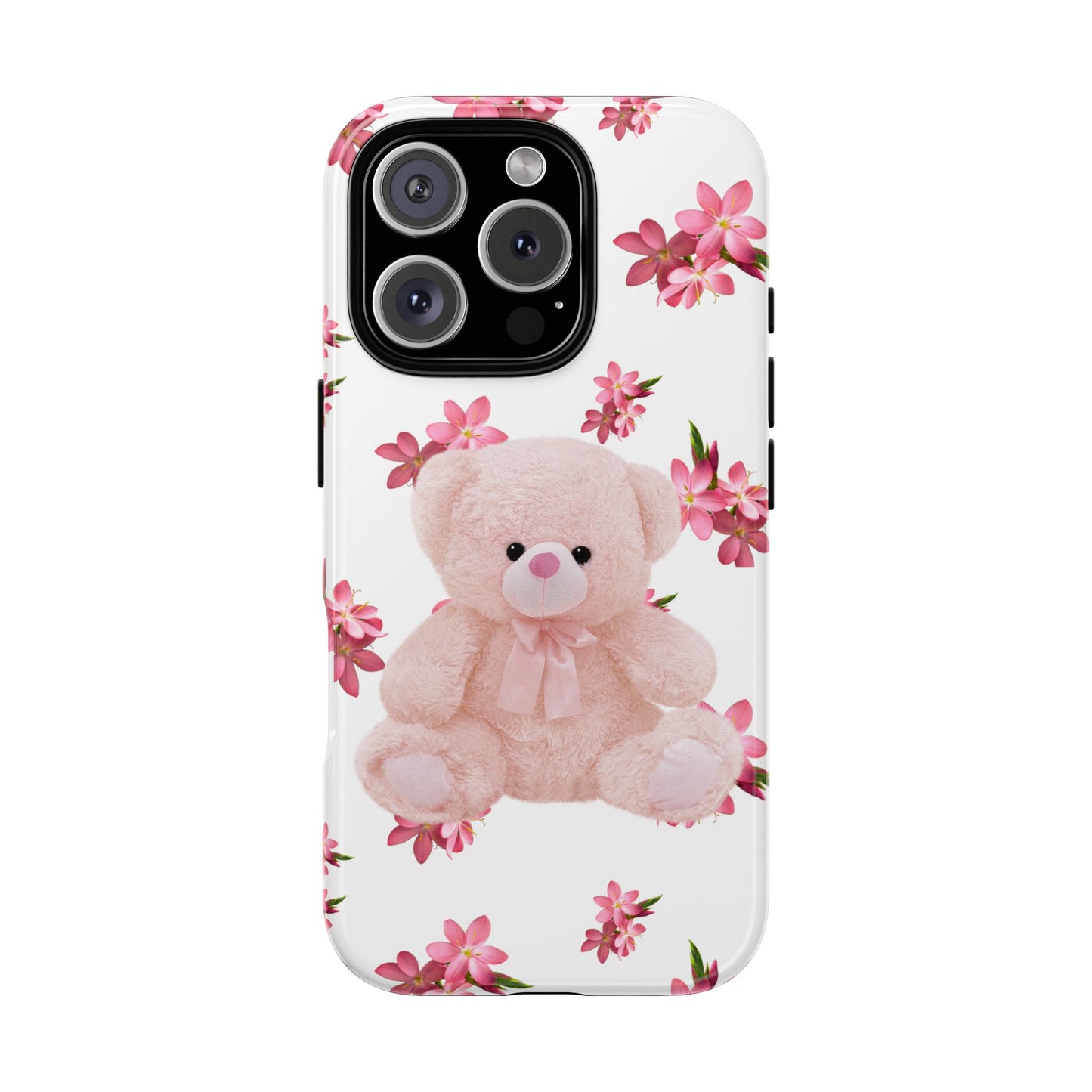 Cute Teddy Bear Phone Case, Floral Phone Cover, Gift for Kids, Teenagers, Birthday, Cute Accessories, Tough Cases