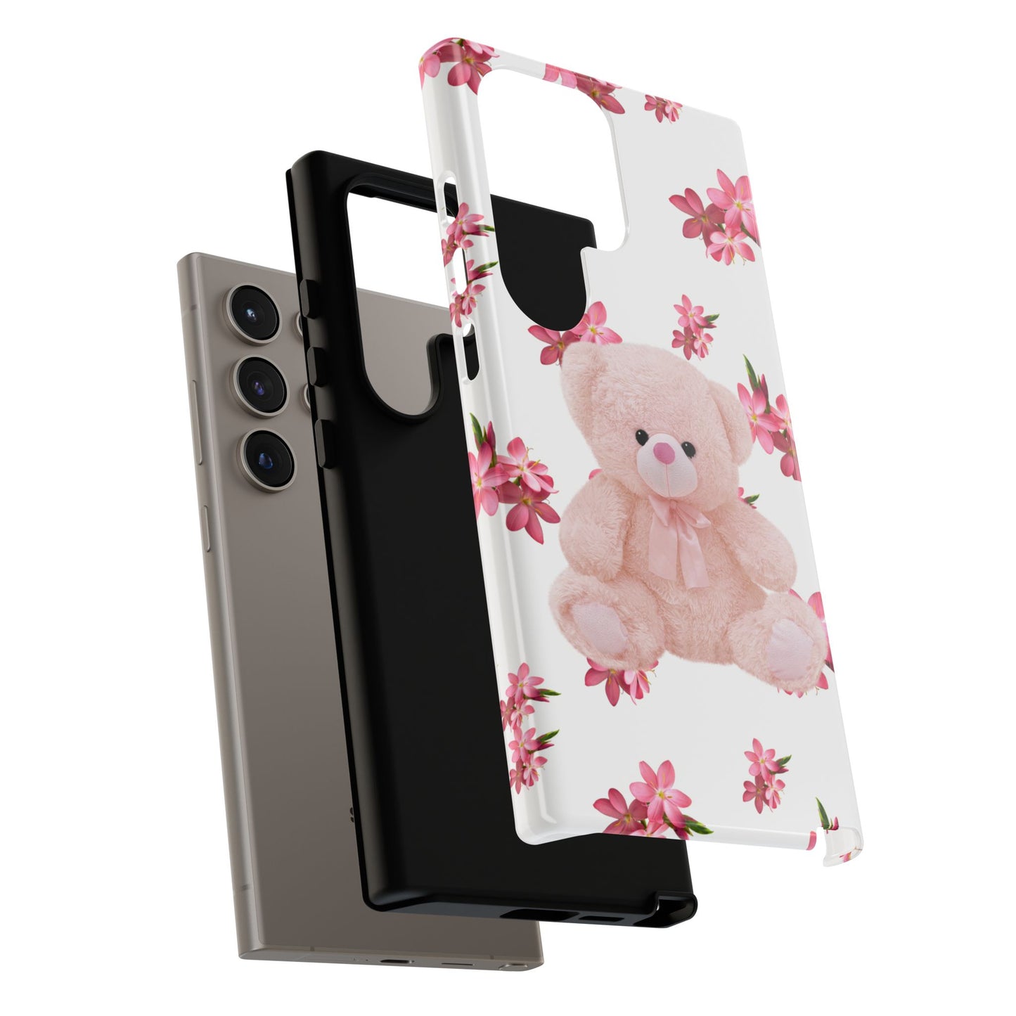 Cute Teddy Bear Phone Case, Floral Phone Cover, Gift for Kids, Teenagers, Birthday, Cute Accessories, Tough Cases