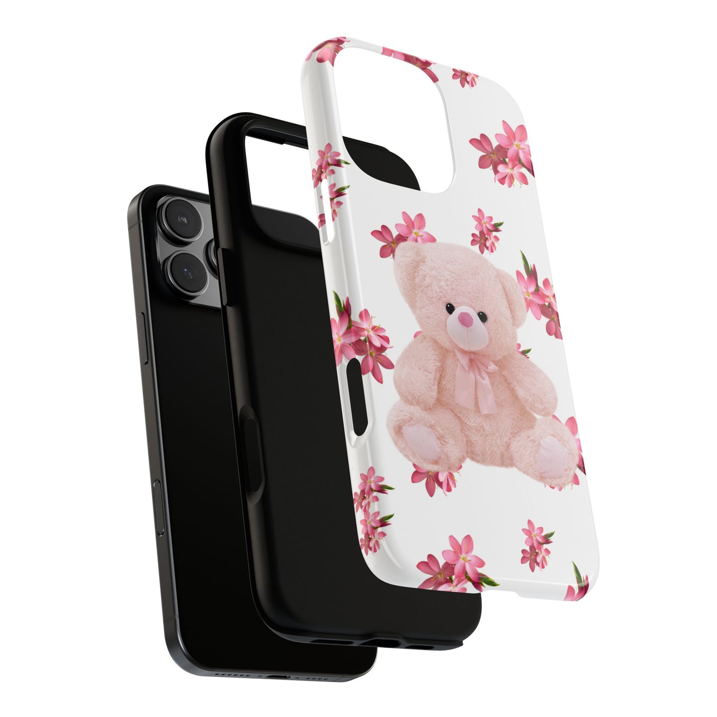 Cute Teddy Bear Phone Case, Floral Phone Cover, Gift for Kids, Teenagers, Birthday, Cute Accessories, Tough Cases