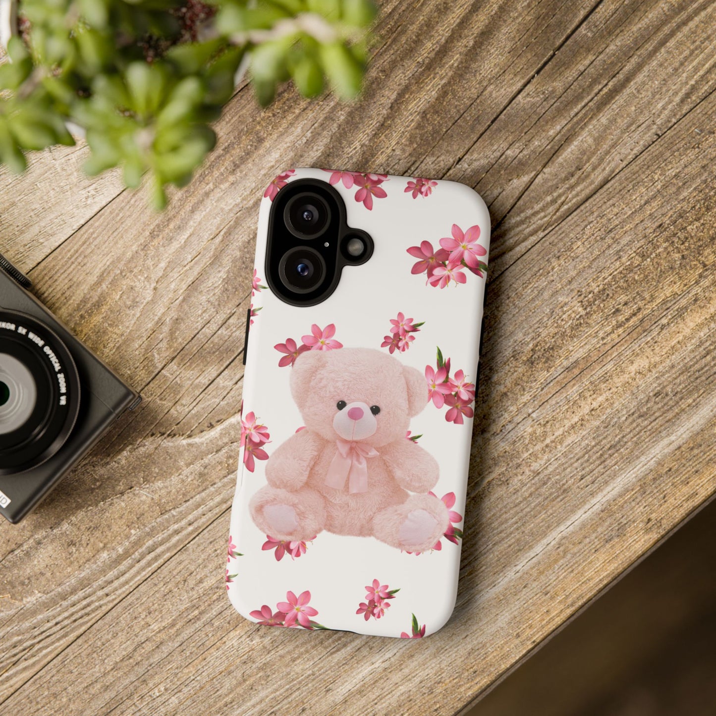Cute Teddy Bear Phone Case, Floral Phone Cover, Gift for Kids, Teenagers, Birthday, Cute Accessories, Tough Cases