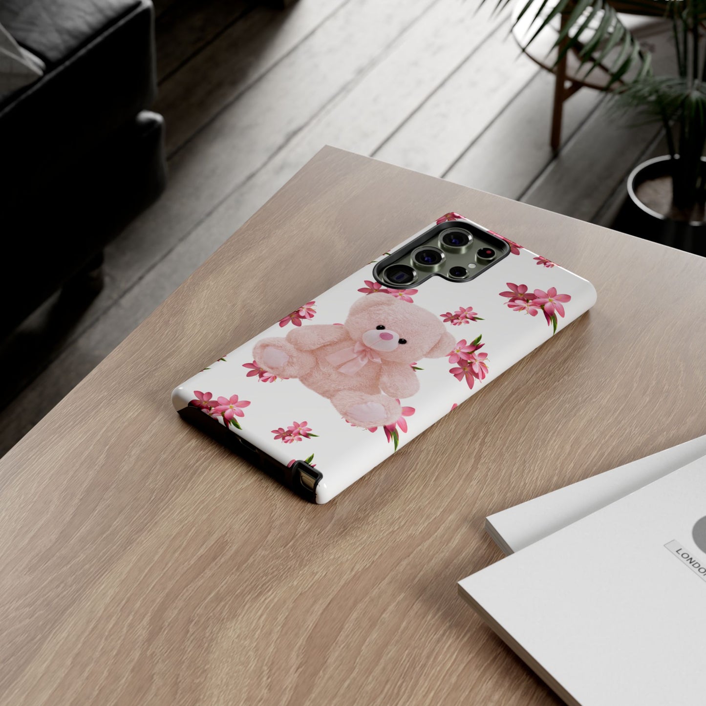 Cute Teddy Bear Phone Case, Floral Phone Cover, Gift for Kids, Teenagers, Birthday, Cute Accessories, Tough Cases