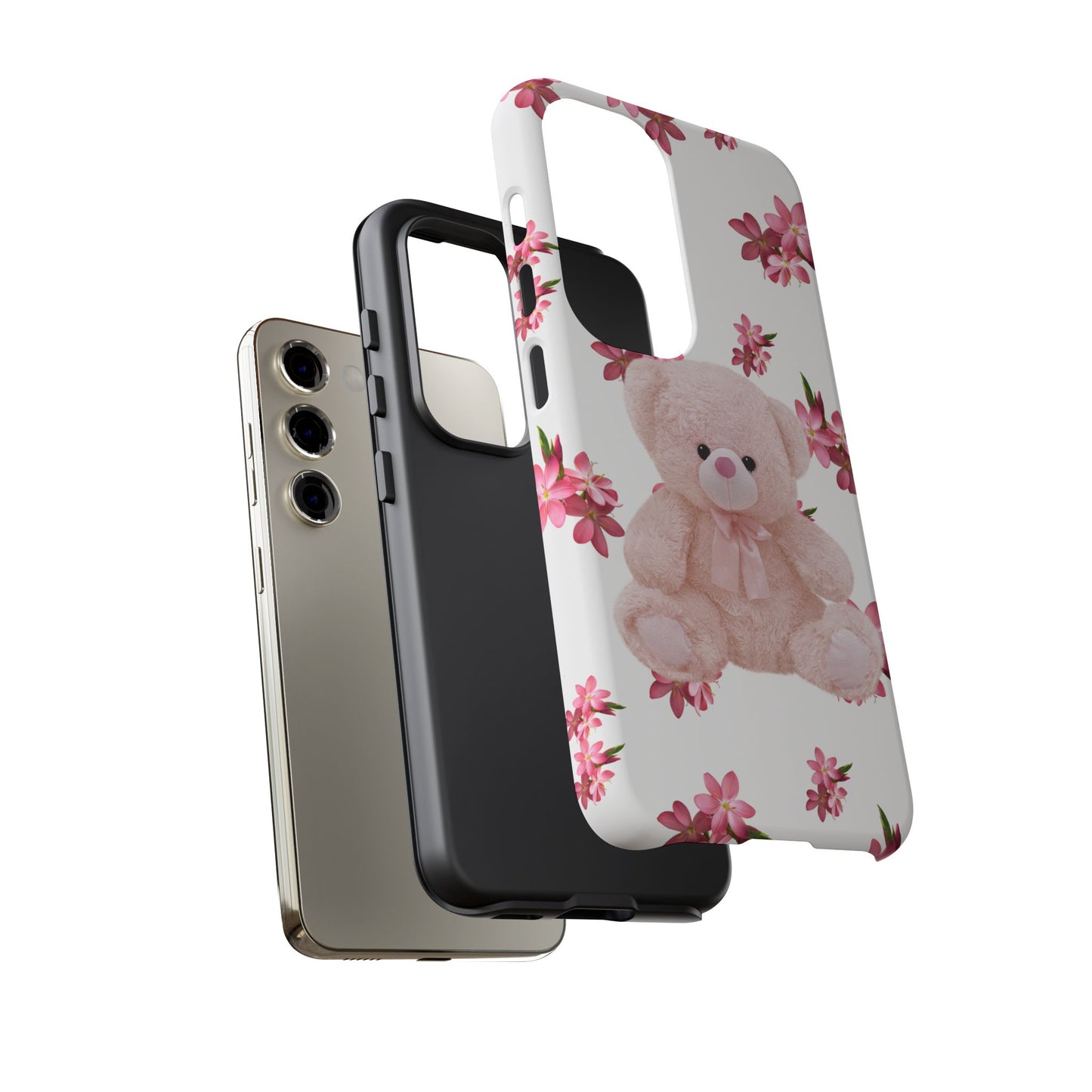 Cute Teddy Bear Phone Case, Floral Phone Cover, Gift for Kids, Teenagers, Birthday, Cute Accessories, Tough Cases