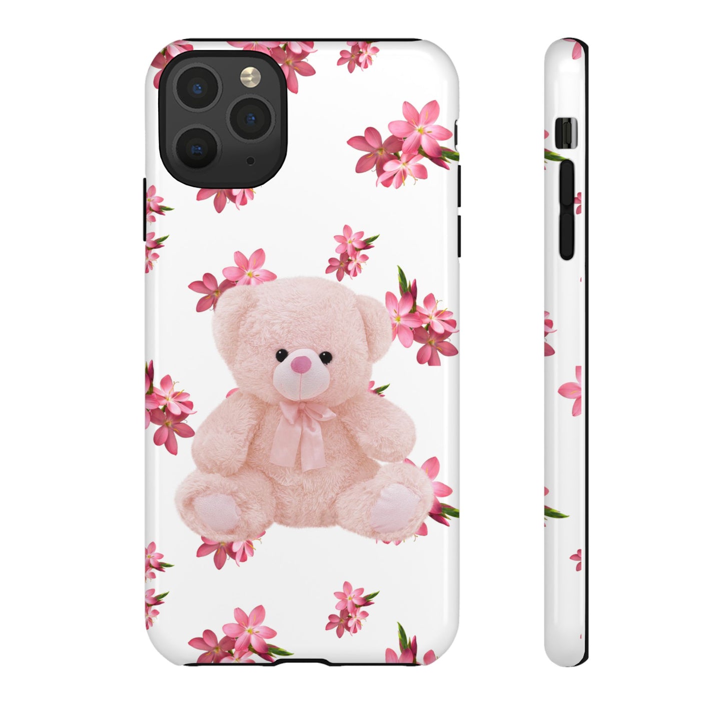 Cute Teddy Bear Phone Case, Floral Phone Cover, Gift for Kids, Teenagers, Birthday, Cute Accessories, Tough Cases