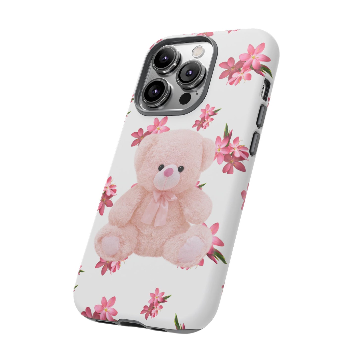 Cute Teddy Bear Phone Case, Floral Phone Cover, Gift for Kids, Teenagers, Birthday, Cute Accessories, Tough Cases