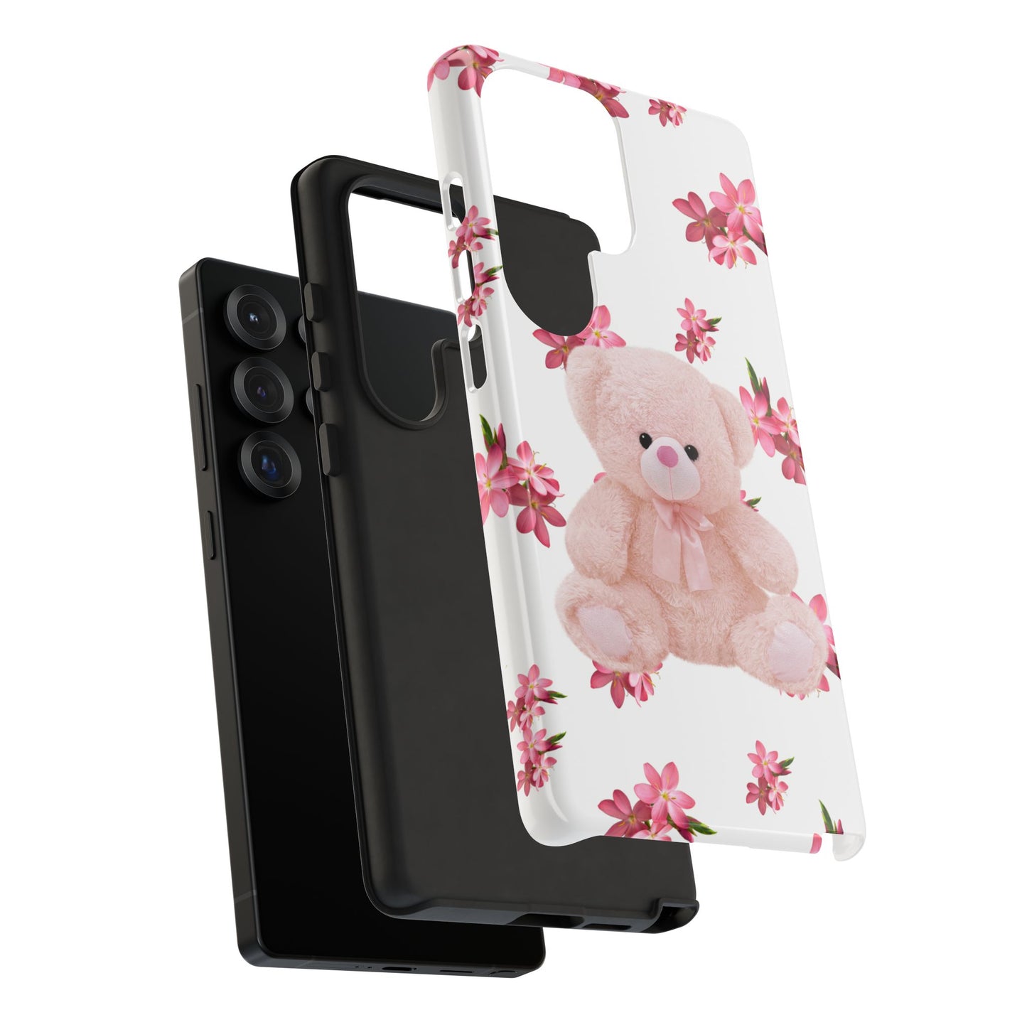 Cute Teddy Bear Phone Case, Floral Phone Cover, Gift for Kids, Teenagers, Birthday, Cute Accessories, Tough Cases
