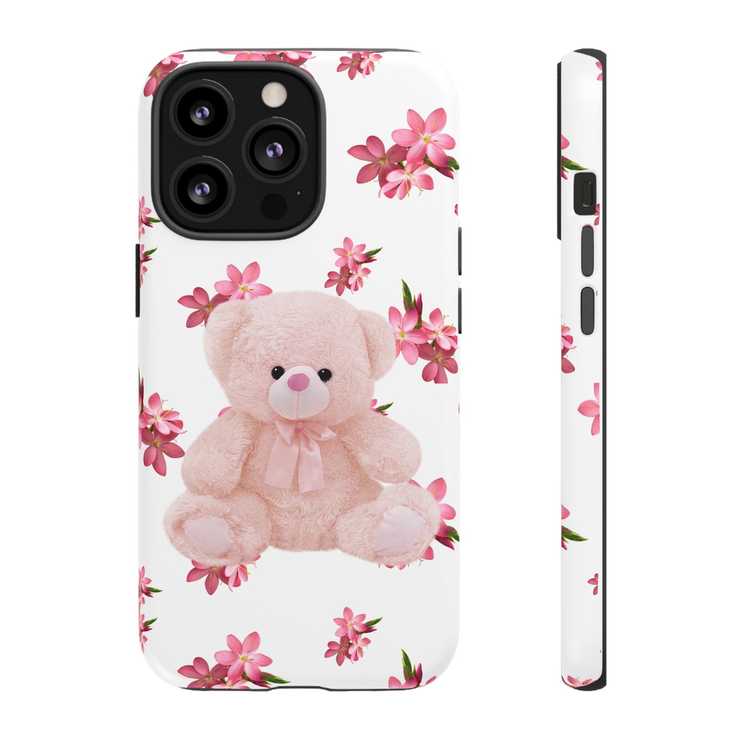 Cute Teddy Bear Phone Case, Floral Phone Cover, Gift for Kids, Teenagers, Birthday, Cute Accessories, Tough Cases