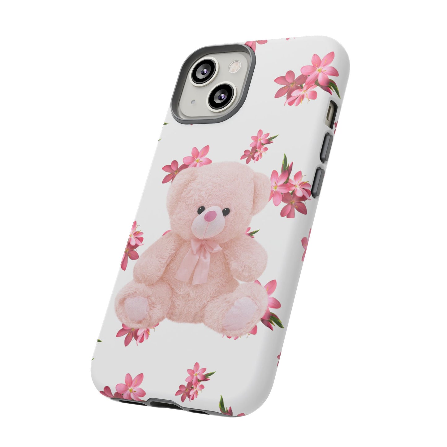 Cute Teddy Bear Phone Case, Floral Phone Cover, Gift for Kids, Teenagers, Birthday, Cute Accessories, Tough Cases