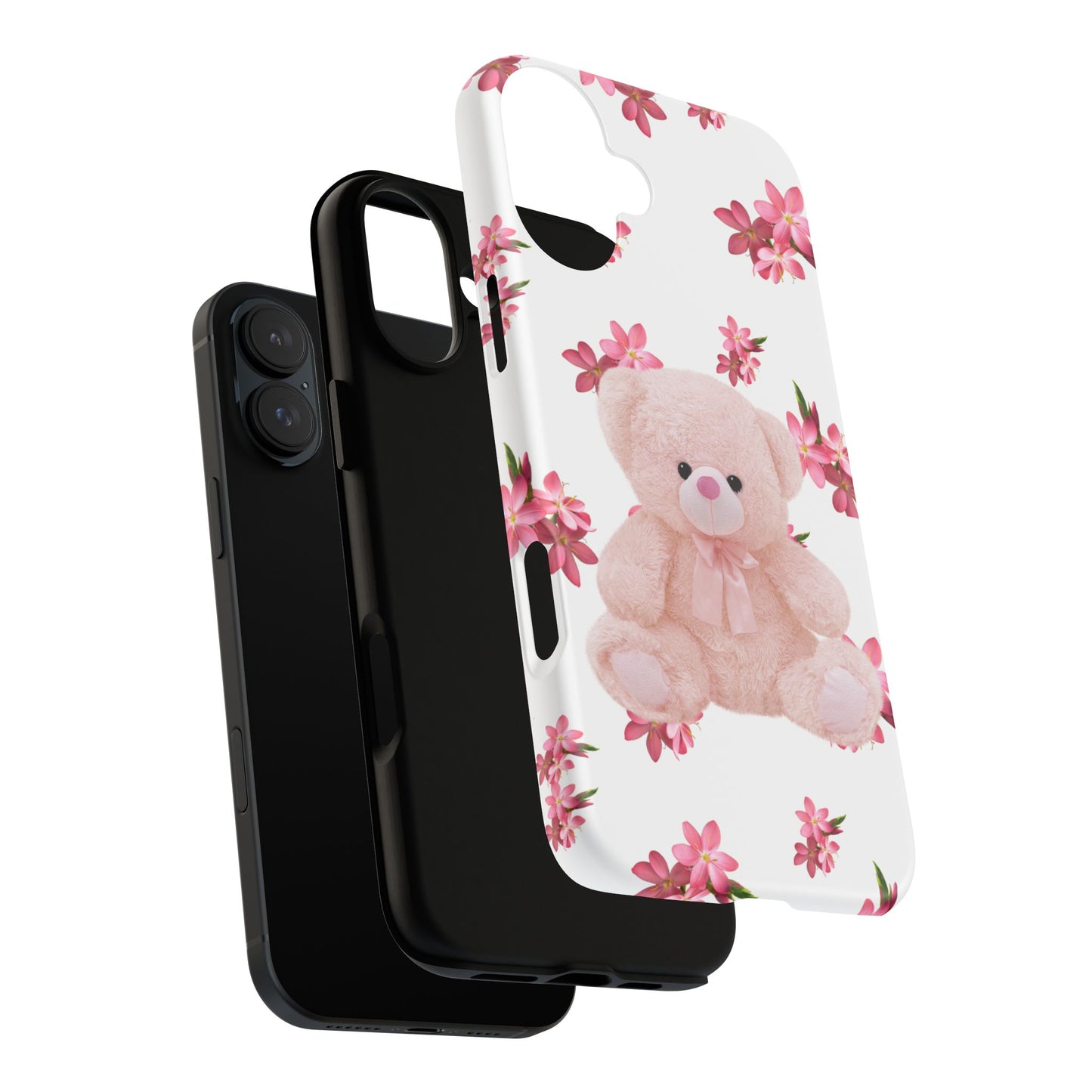 Cute Teddy Bear Phone Case, Floral Phone Cover, Gift for Kids, Teenagers, Birthday, Cute Accessories, Tough Cases
