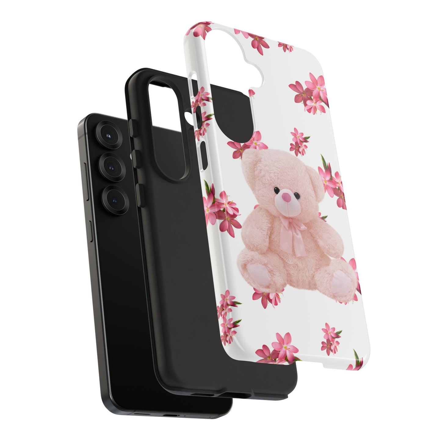 Cute Teddy Bear Phone Case, Floral Phone Cover, Gift for Kids, Teenagers, Birthday, Cute Accessories, Tough Cases