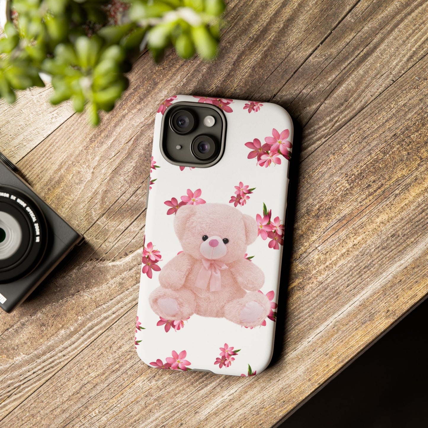 Cute Teddy Bear Phone Case, Floral Phone Cover, Gift for Kids, Teenagers, Birthday, Cute Accessories, Tough Cases