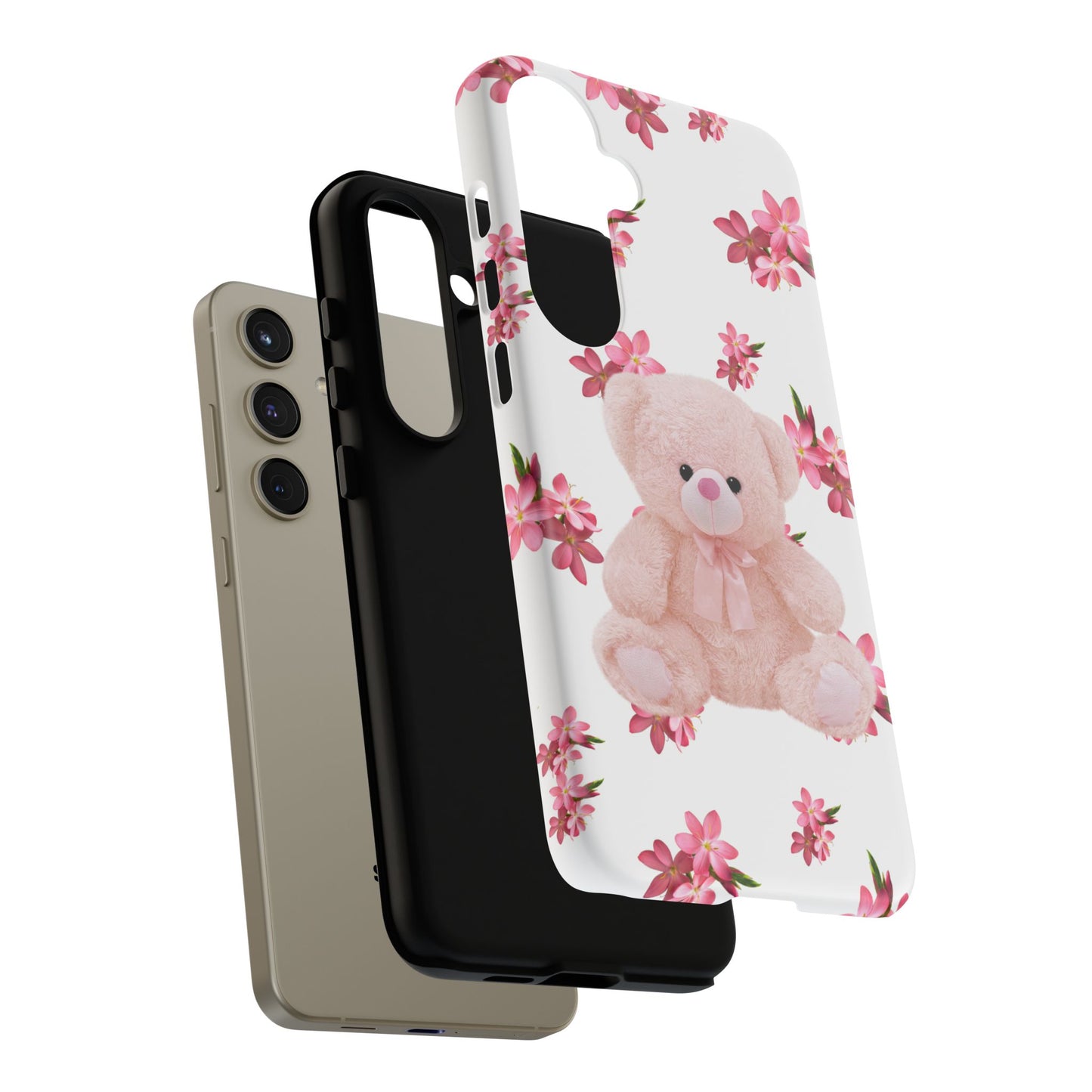 Cute Teddy Bear Phone Case, Floral Phone Cover, Gift for Kids, Teenagers, Birthday, Cute Accessories, Tough Cases