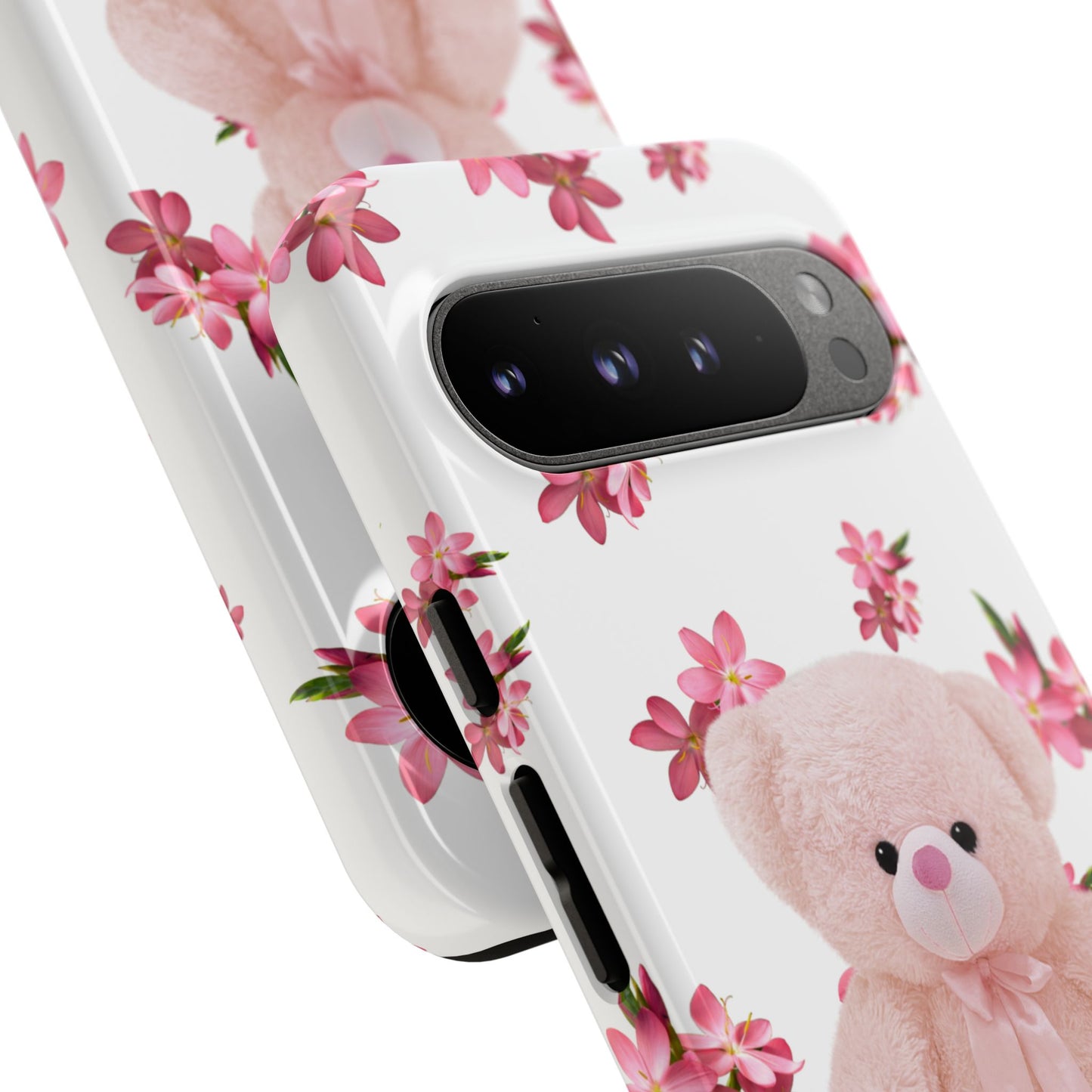 Cute Teddy Bear Phone Case, Floral Phone Cover, Gift for Kids, Teenagers, Birthday, Cute Accessories, Tough Cases