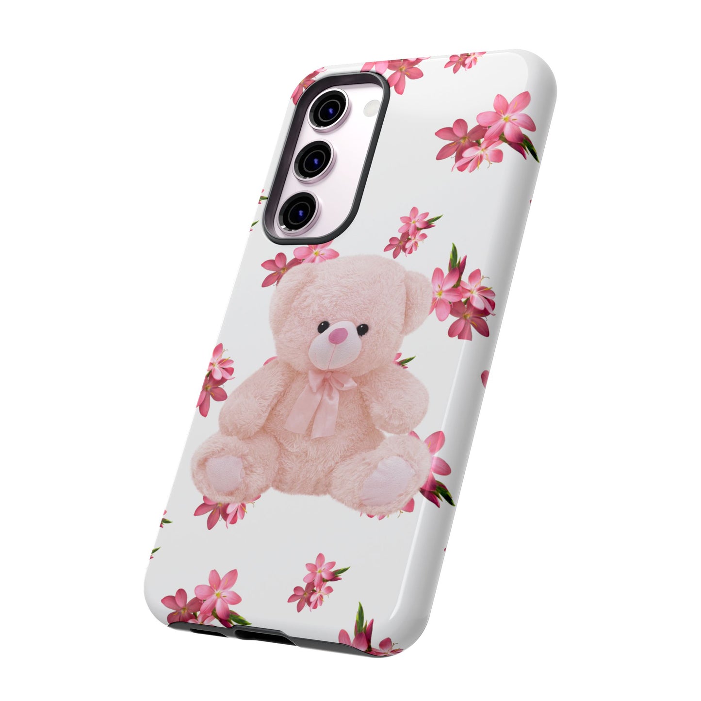 Cute Teddy Bear Phone Case, Floral Phone Cover, Gift for Kids, Teenagers, Birthday, Cute Accessories, Tough Cases