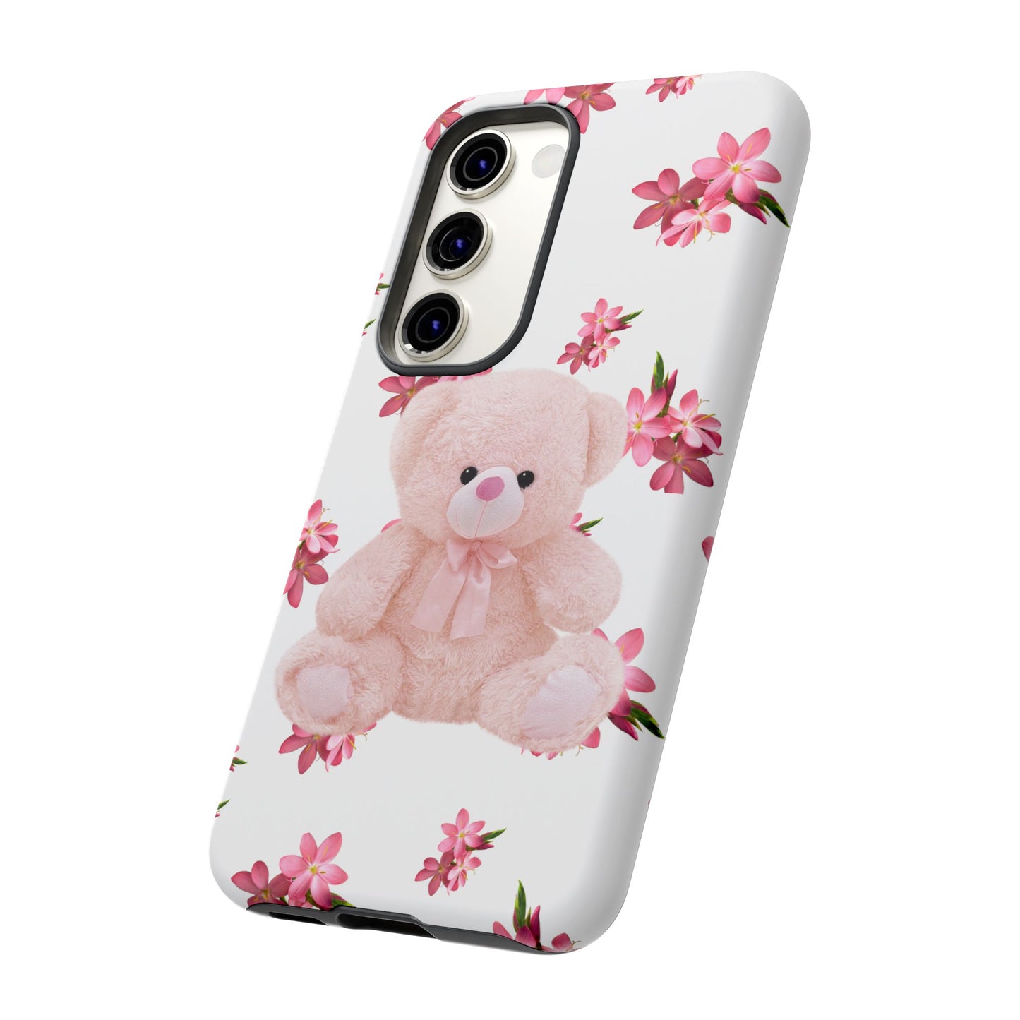 Cute Teddy Bear Phone Case, Floral Phone Cover, Gift for Kids, Teenagers, Birthday, Cute Accessories, Tough Cases