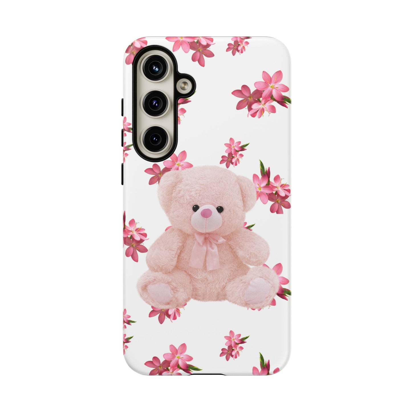 Cute Teddy Bear Phone Case, Floral Phone Cover, Gift for Kids, Teenagers, Birthday, Cute Accessories, Tough Cases