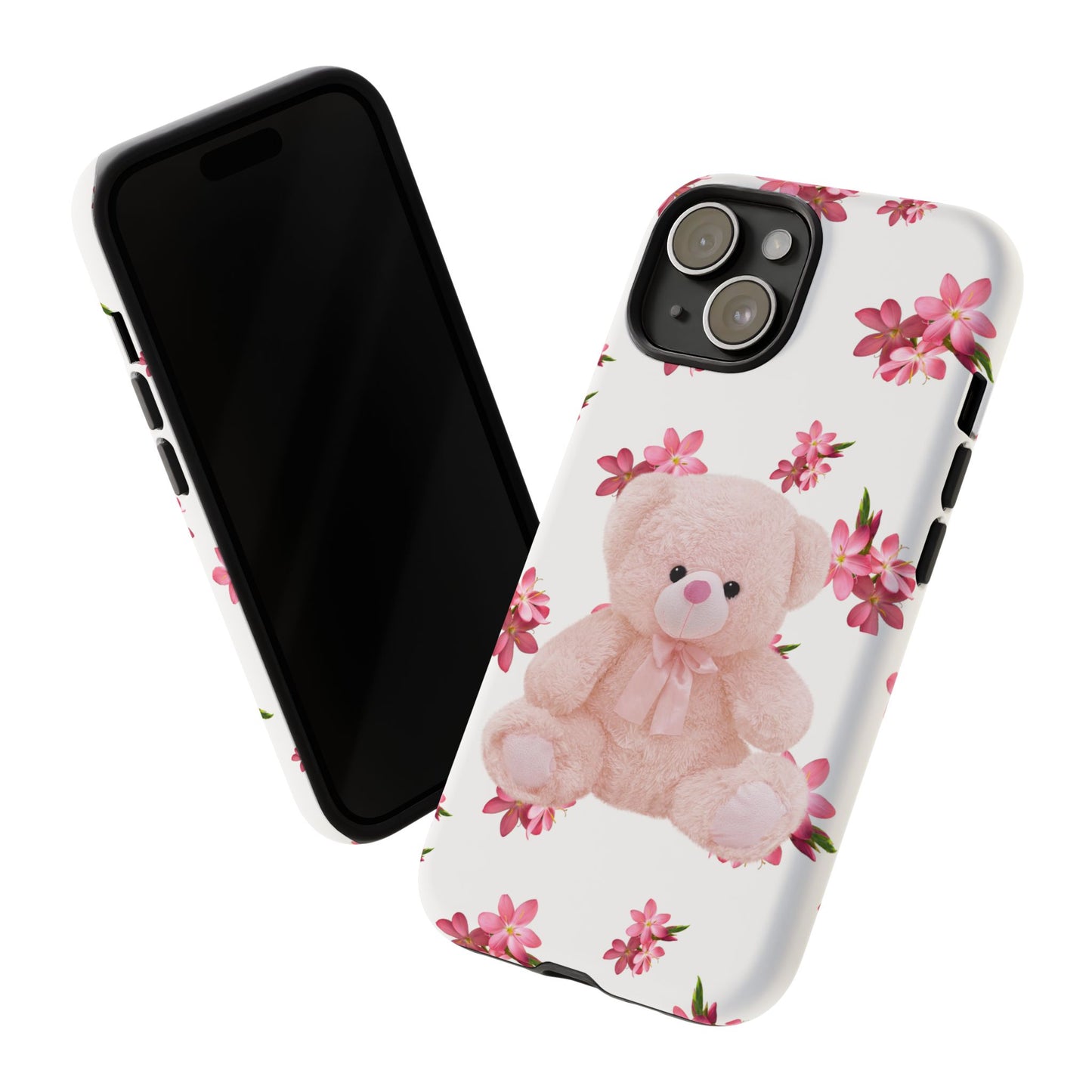 Cute Teddy Bear Phone Case, Floral Phone Cover, Gift for Kids, Teenagers, Birthday, Cute Accessories, Tough Cases