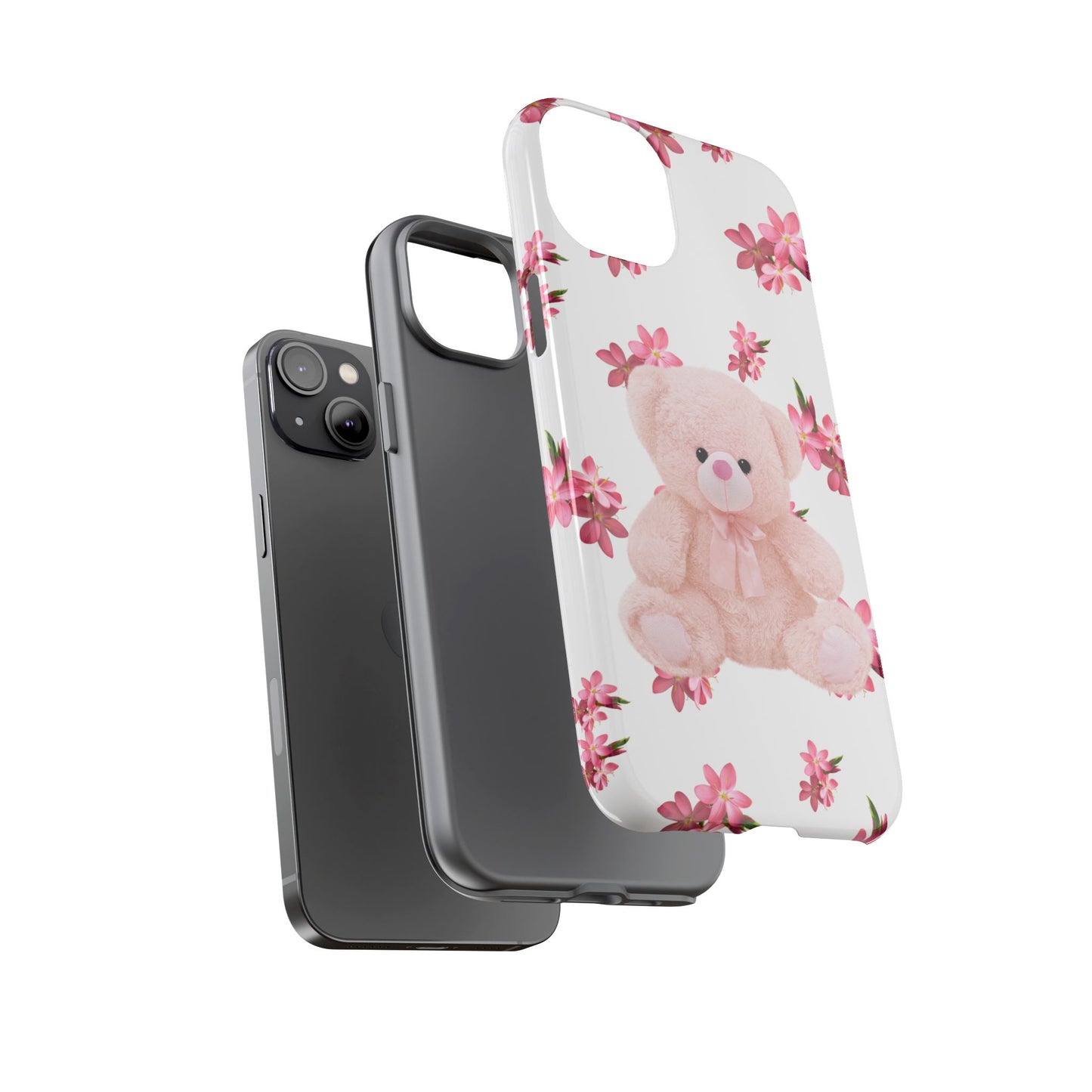 Cute Teddy Bear Phone Case, Floral Phone Cover, Gift for Kids, Teenagers, Birthday, Cute Accessories, Tough Cases