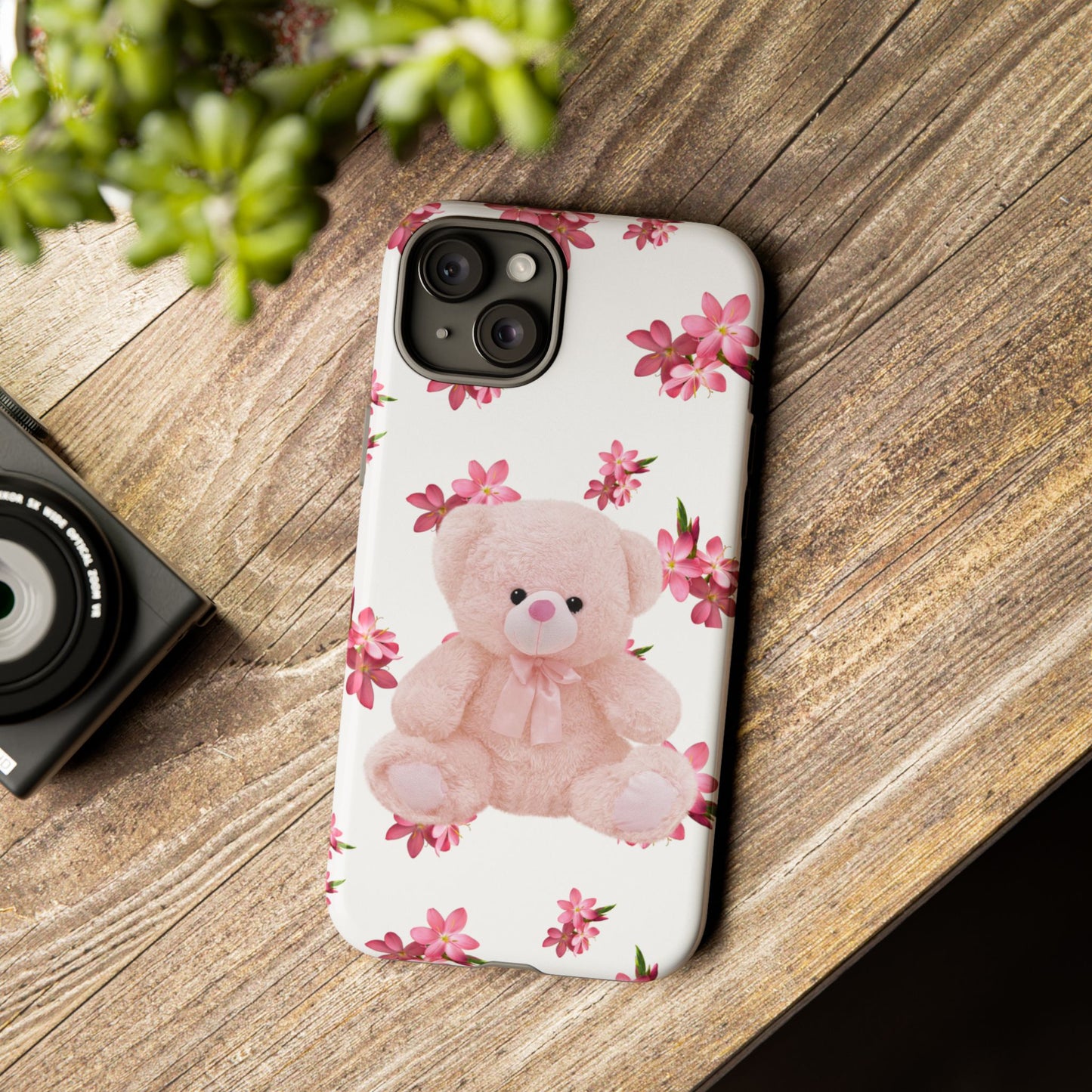 Cute Teddy Bear Phone Case, Floral Phone Cover, Gift for Kids, Teenagers, Birthday, Cute Accessories, Tough Cases