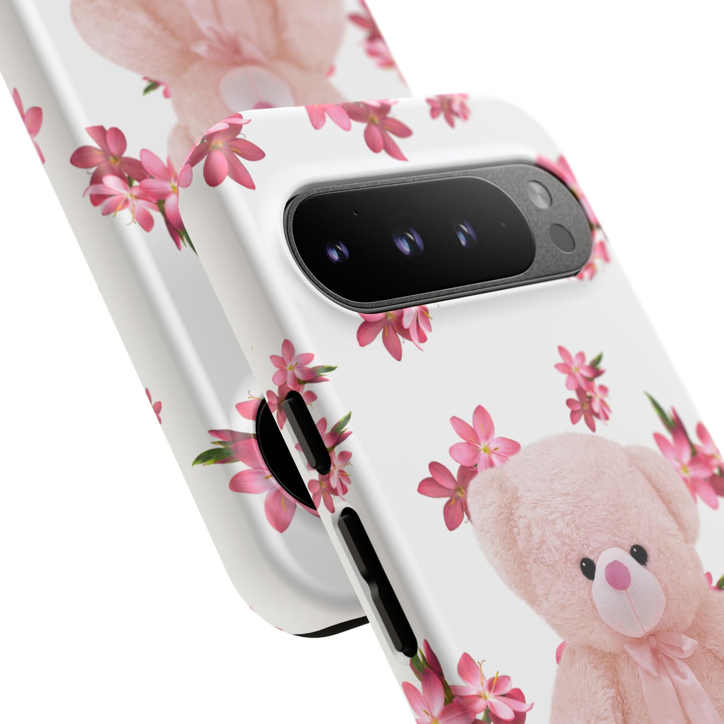 Cute Teddy Bear Phone Case, Floral Phone Cover, Gift for Kids, Teenagers, Birthday, Cute Accessories, Tough Cases