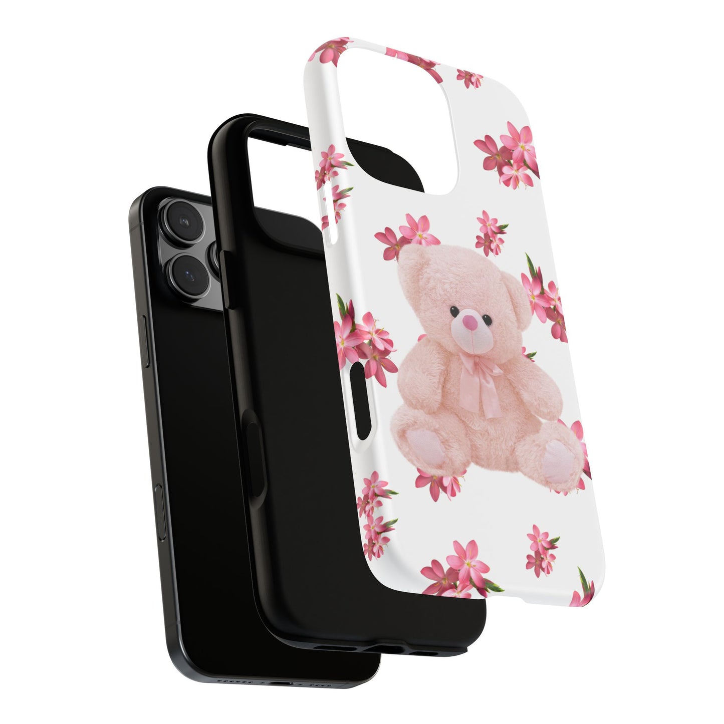 Cute Teddy Bear Phone Case, Floral Phone Cover, Gift for Kids, Teenagers, Birthday, Cute Accessories, Tough Cases