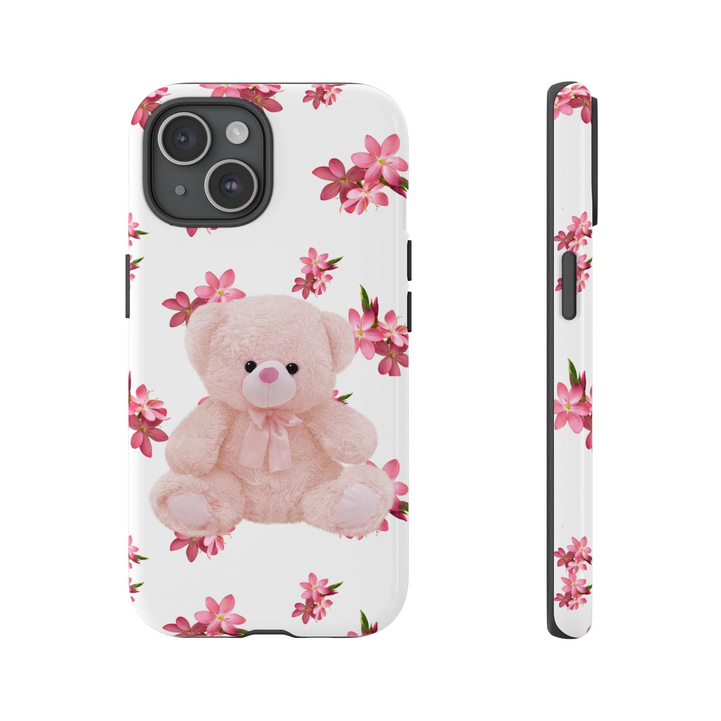 Cute Teddy Bear Phone Case, Floral Phone Cover, Gift for Kids, Teenagers, Birthday, Cute Accessories, Tough Cases