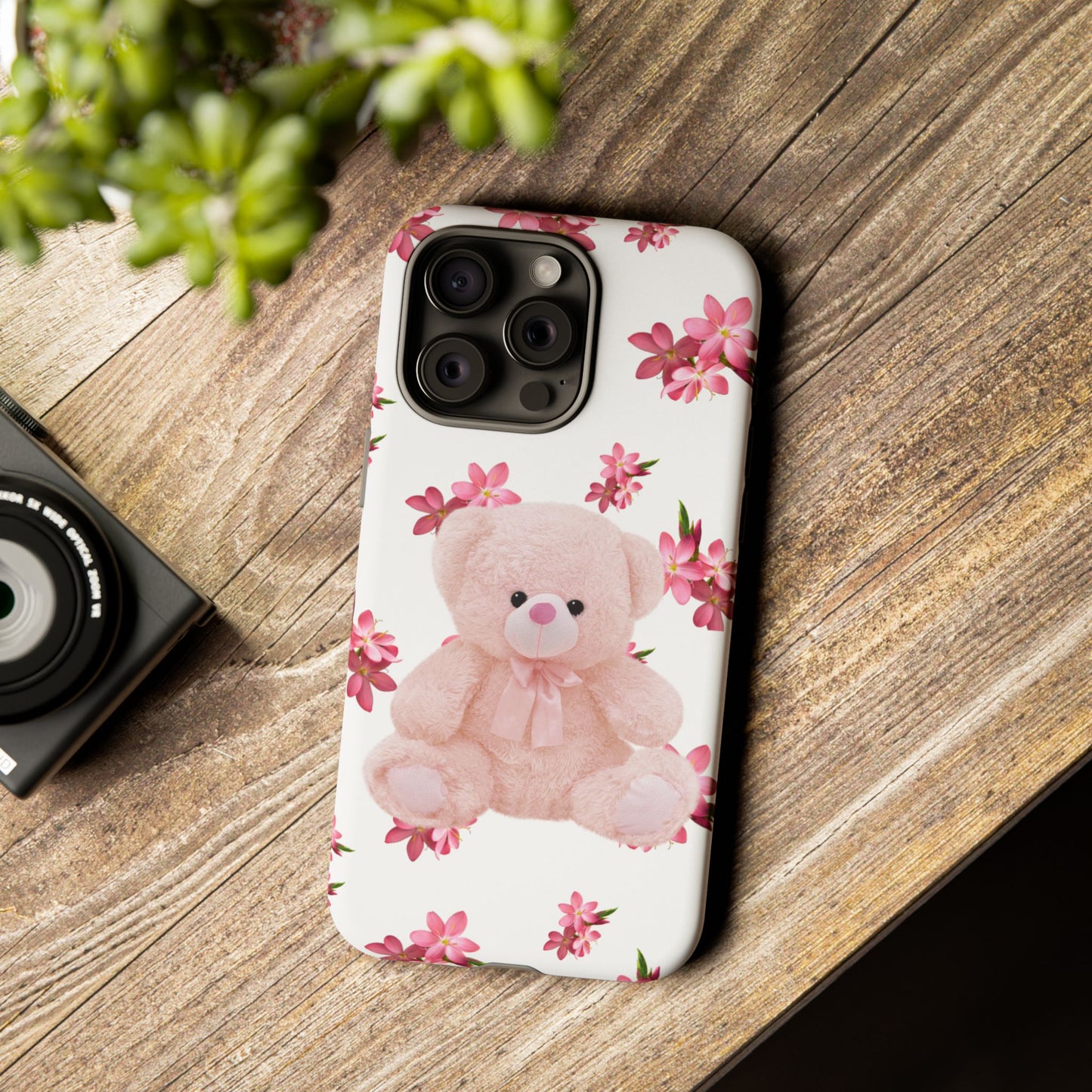 Cute Teddy Bear Phone Case, Floral Phone Cover, Gift for Kids, Teenagers, Birthday, Cute Accessories, Tough Cases