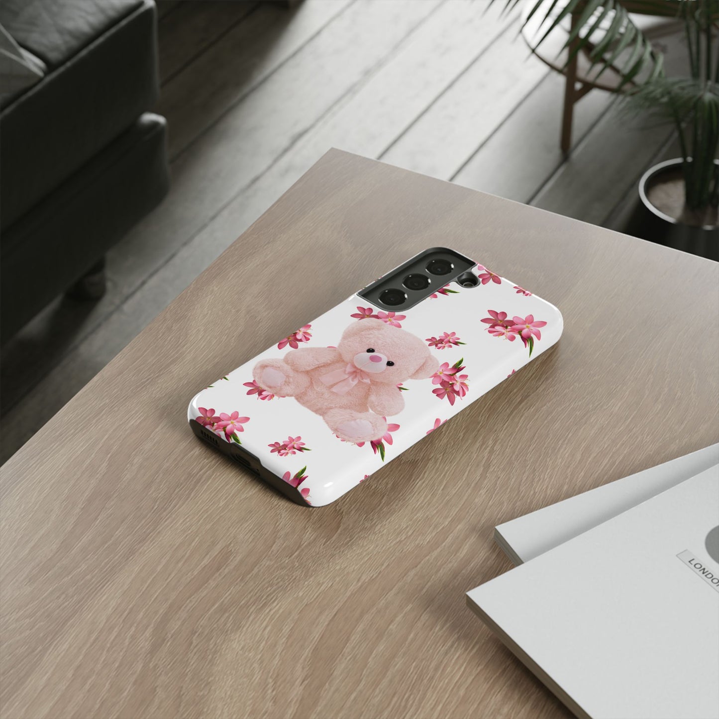 Cute Teddy Bear Phone Case, Floral Phone Cover, Gift for Kids, Teenagers, Birthday, Cute Accessories, Tough Cases