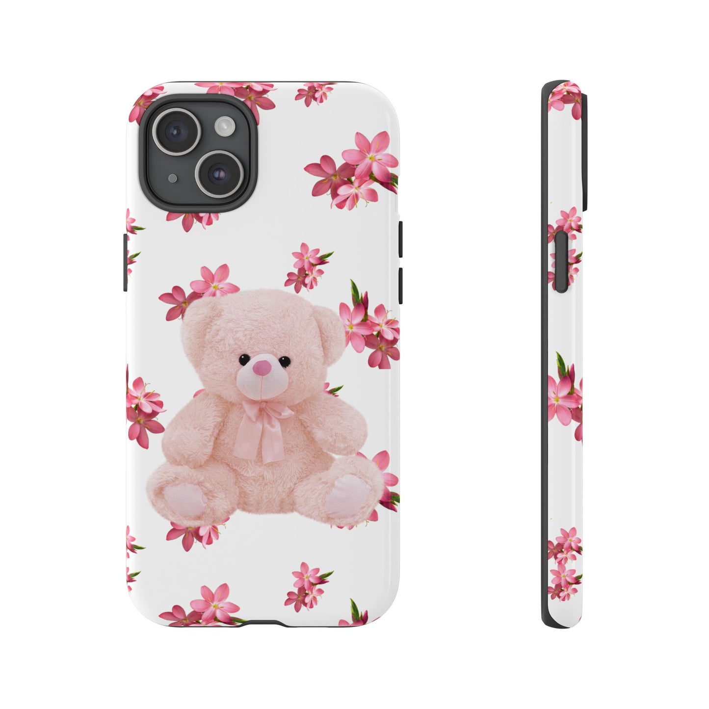 Cute Teddy Bear Phone Case, Floral Phone Cover, Gift for Kids, Teenagers, Birthday, Cute Accessories, Tough Cases