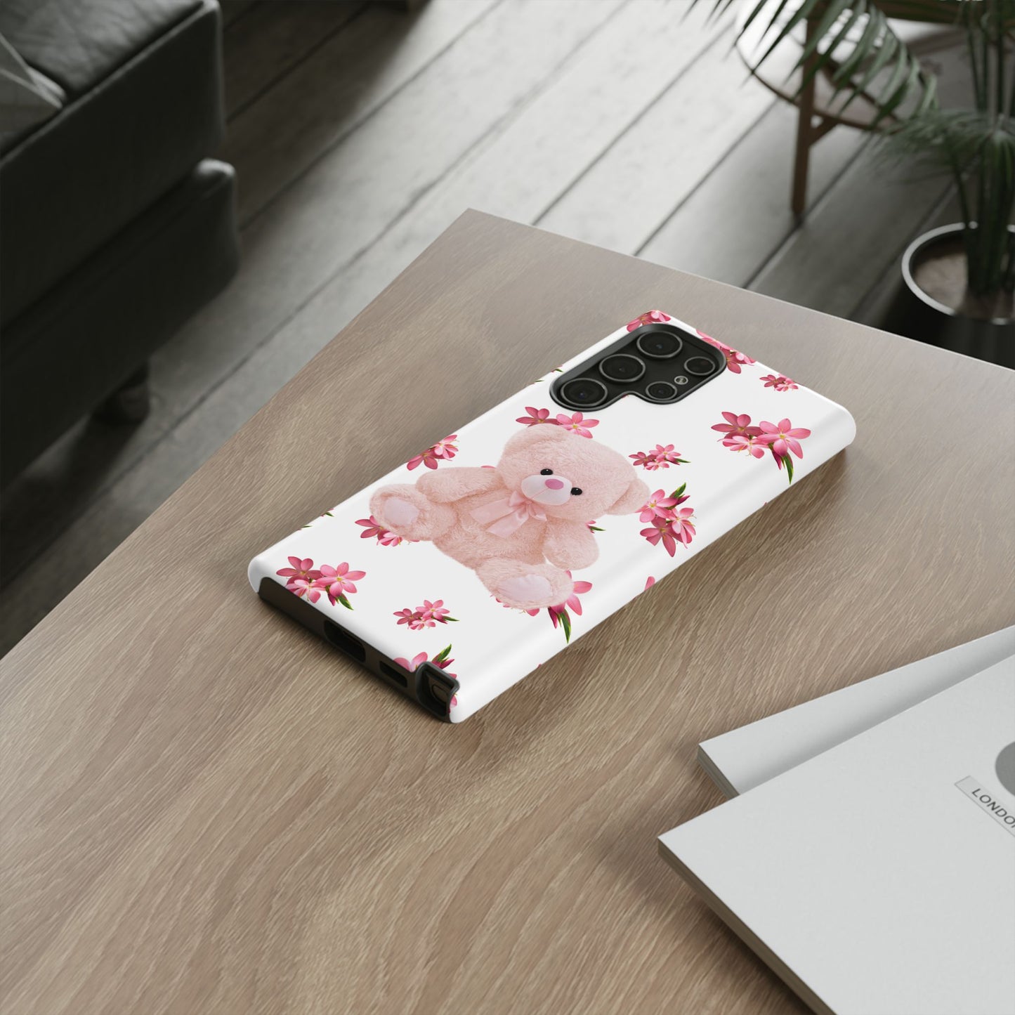 Cute Teddy Bear Phone Case, Floral Phone Cover, Gift for Kids, Teenagers, Birthday, Cute Accessories, Tough Cases