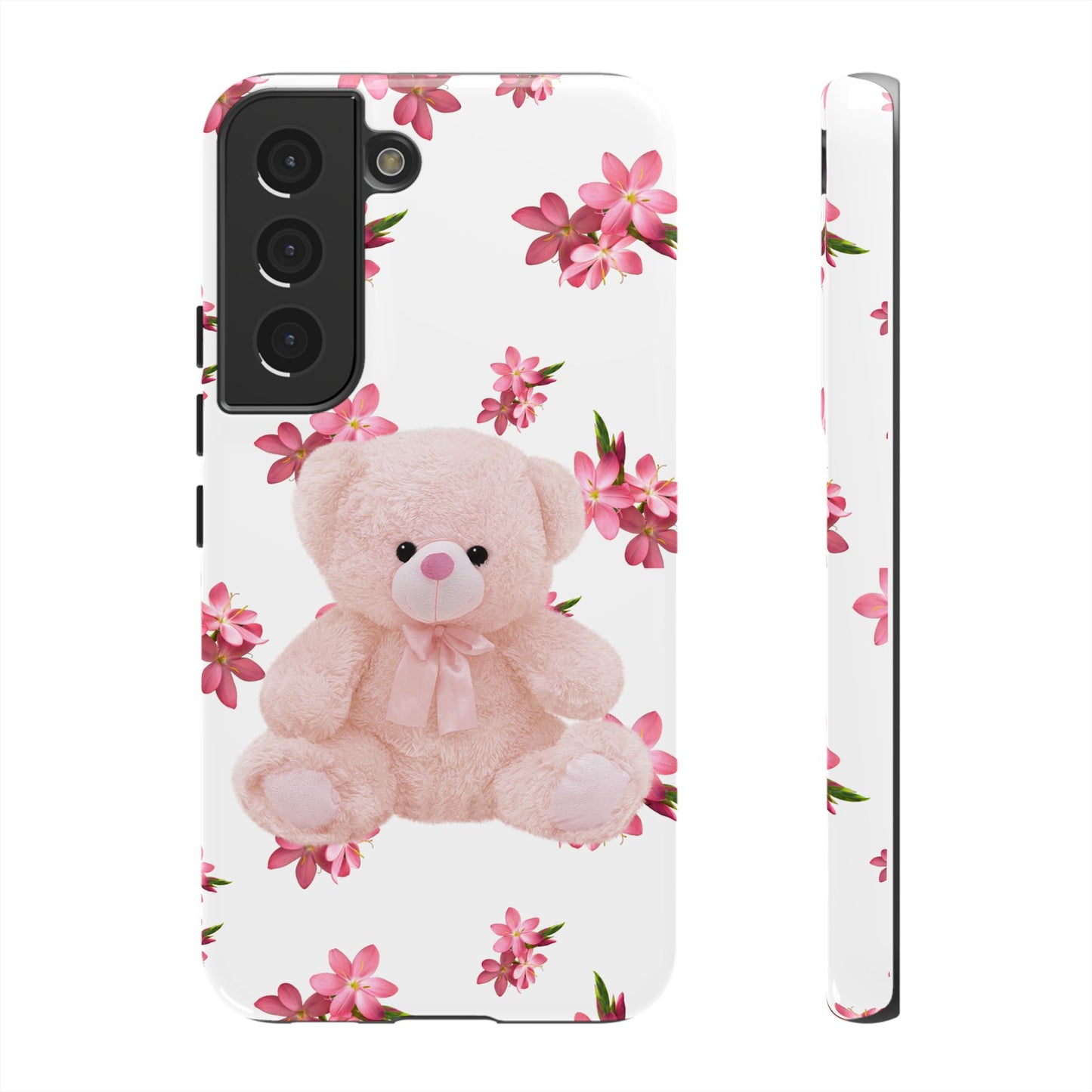 Cute Teddy Bear Phone Case, Floral Phone Cover, Gift for Kids, Teenagers, Birthday, Cute Accessories, Tough Cases