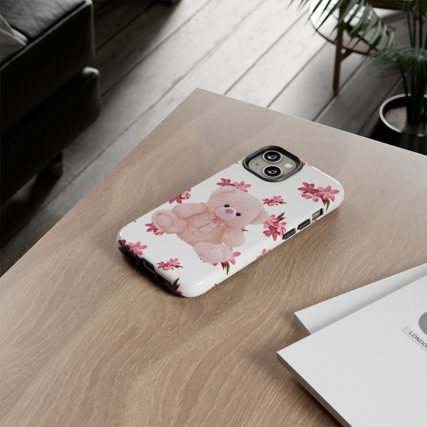 Cute Teddy Bear Phone Case, Floral Phone Cover, Gift for Kids, Teenagers, Birthday, Cute Accessories, Tough Cases