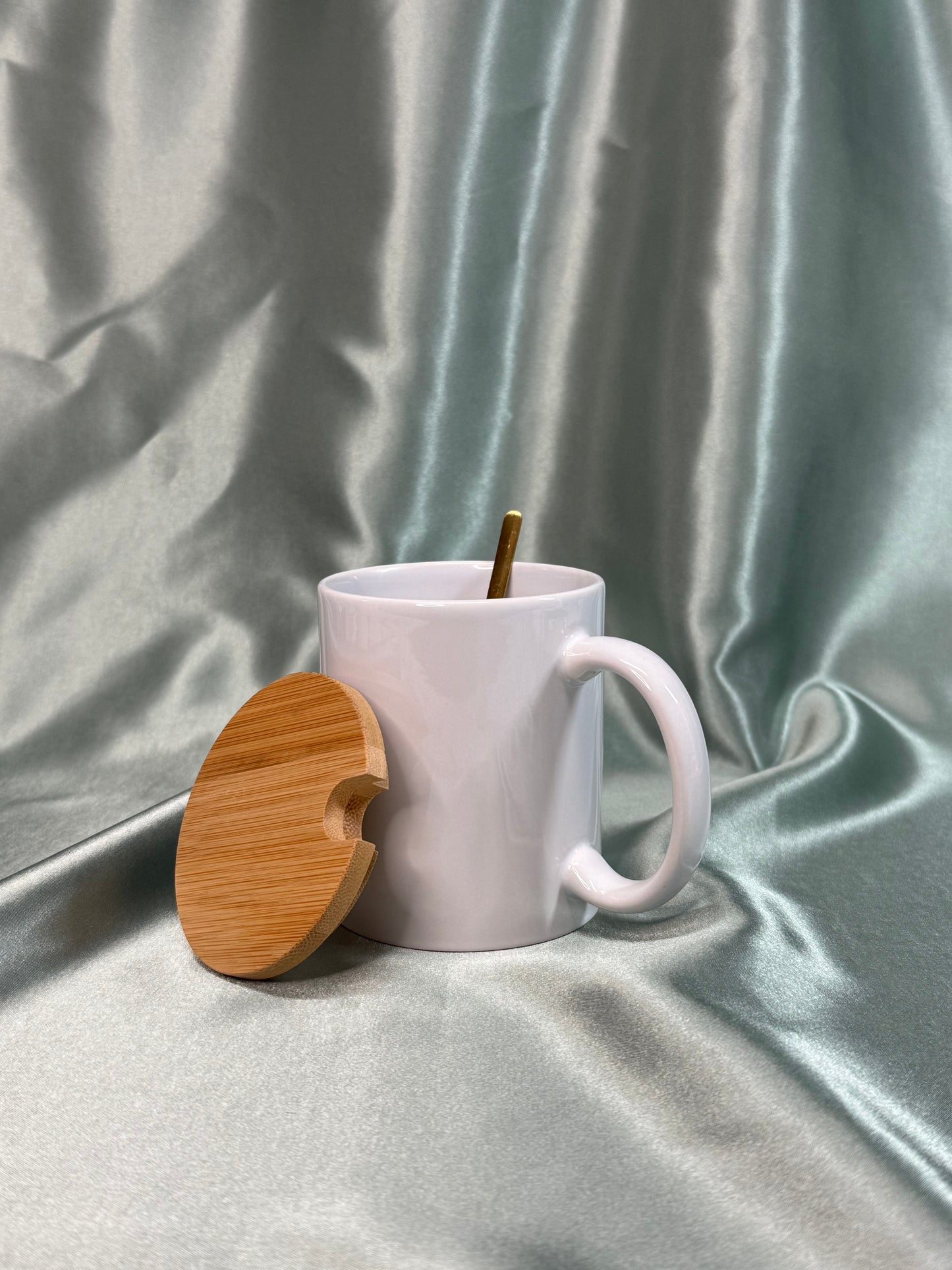 11oz Custom Mug with Bamboo Lid and Stainless Steel Spoon