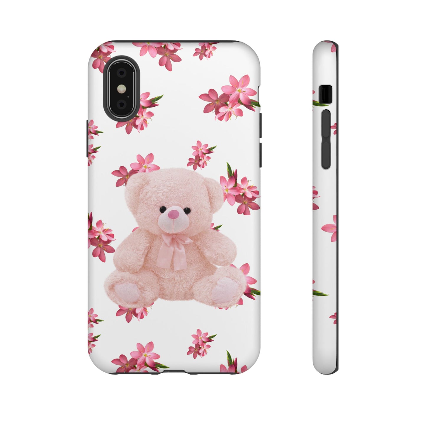 Cute Teddy Bear Phone Case, Floral Phone Cover, Gift for Kids, Teenagers, Birthday, Cute Accessories, Tough Cases