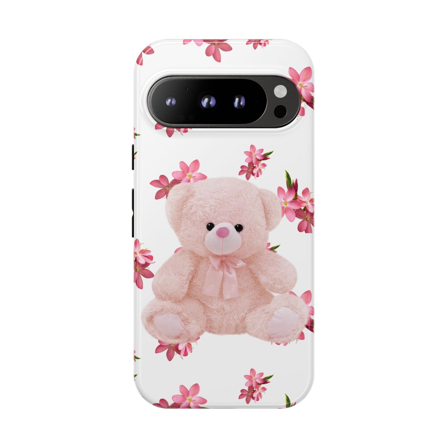 Cute Teddy Bear Phone Case, Floral Phone Cover, Gift for Kids, Teenagers, Birthday, Cute Accessories, Tough Cases