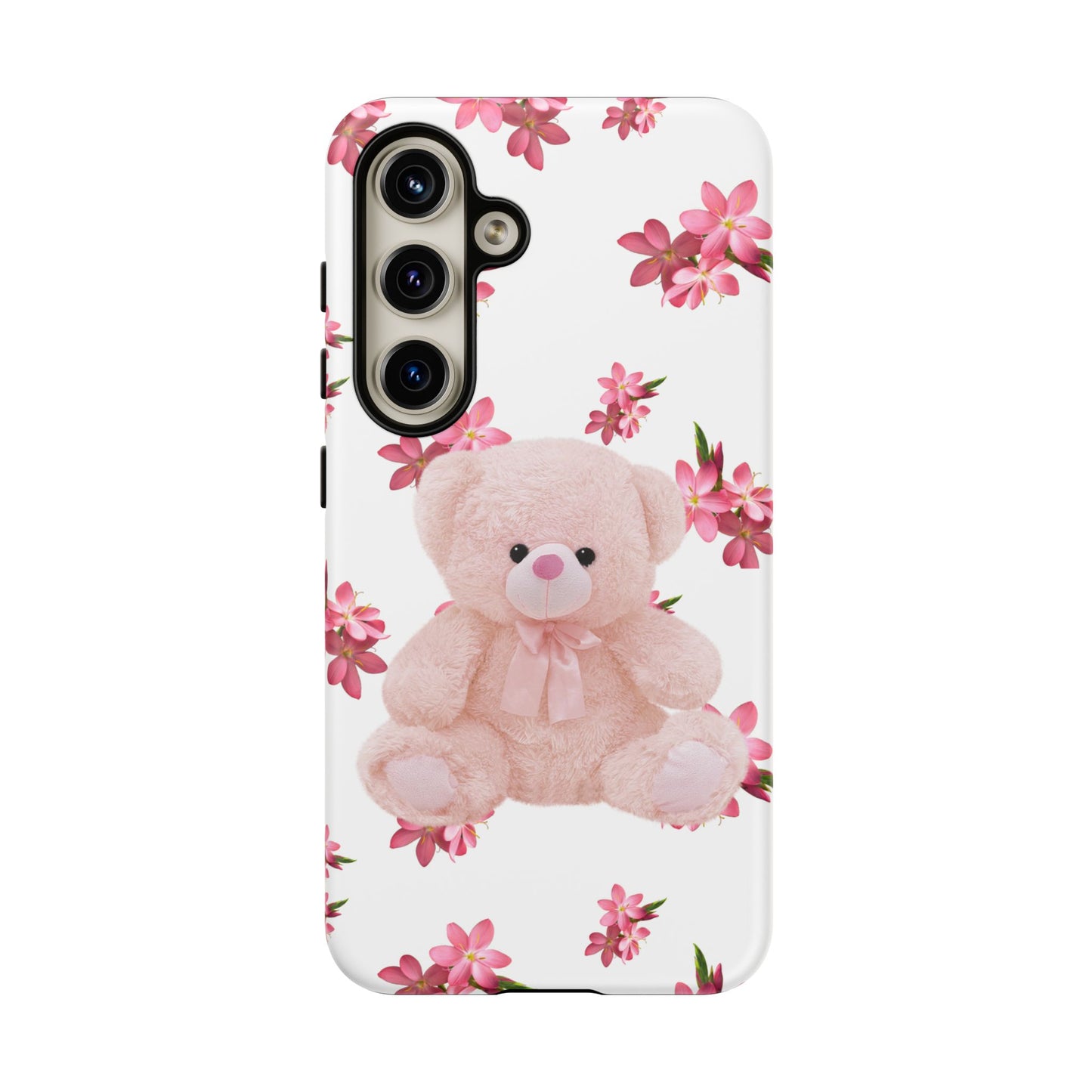 Cute Teddy Bear Phone Case, Floral Phone Cover, Gift for Kids, Teenagers, Birthday, Cute Accessories, Tough Cases