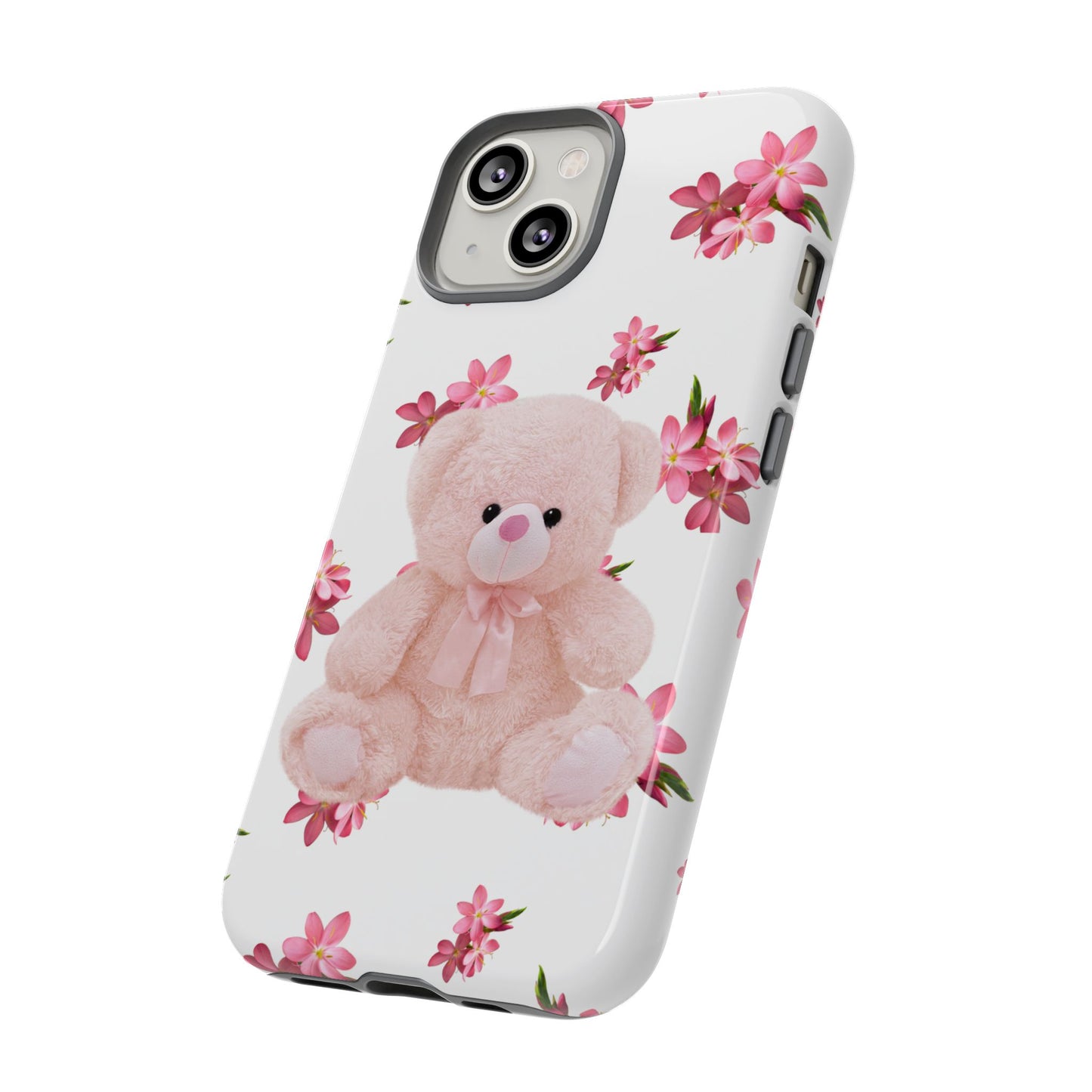 Cute Teddy Bear Phone Case, Floral Phone Cover, Gift for Kids, Teenagers, Birthday, Cute Accessories, Tough Cases