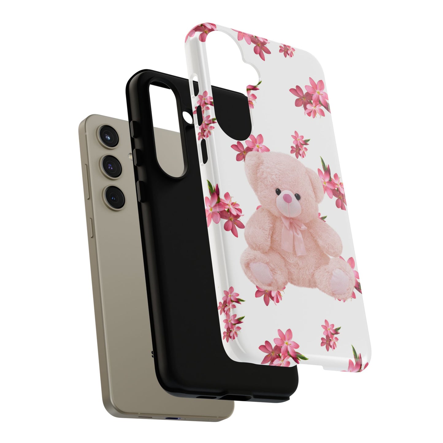 Cute Teddy Bear Phone Case, Floral Phone Cover, Gift for Kids, Teenagers, Birthday, Cute Accessories, Tough Cases