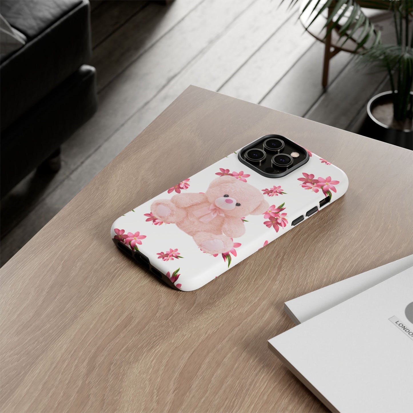 Cute Teddy Bear Phone Case, Floral Phone Cover, Gift for Kids, Teenagers, Birthday, Cute Accessories, Tough Cases