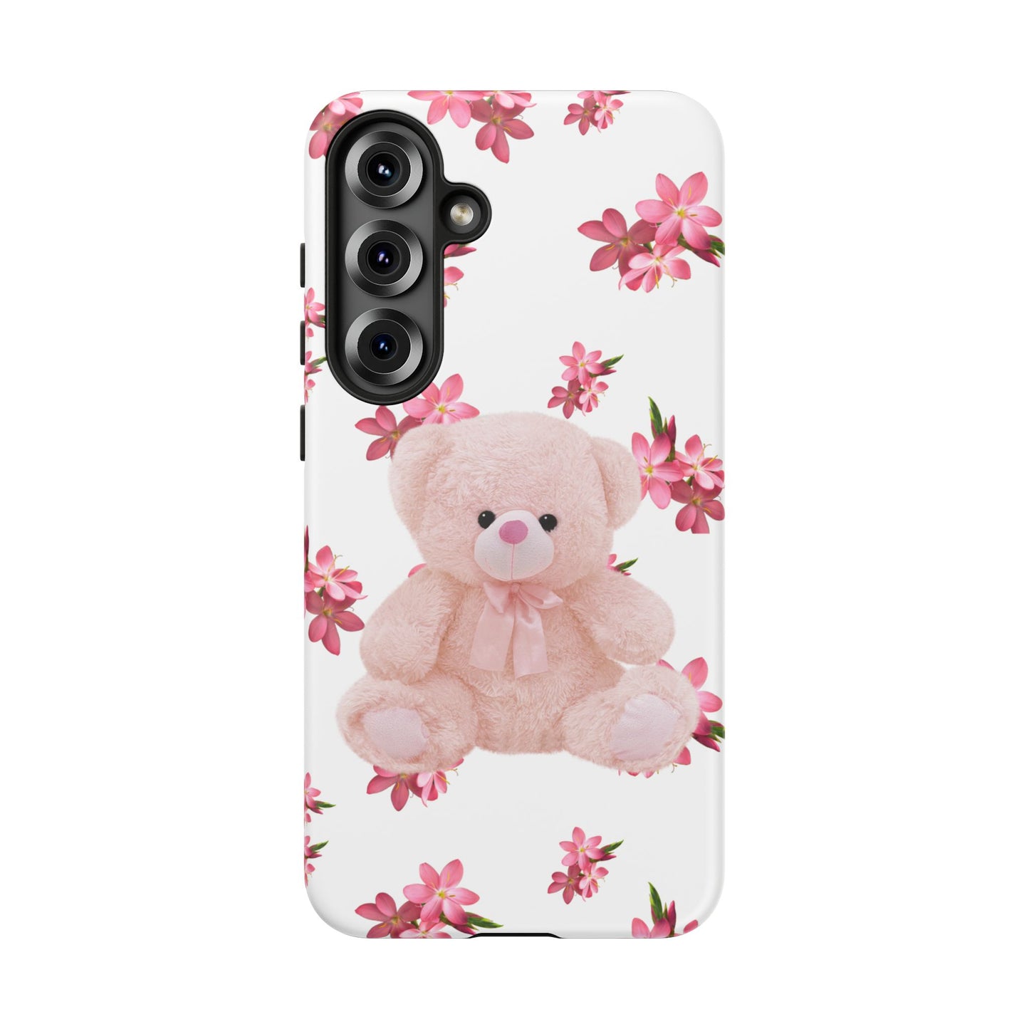 Cute Teddy Bear Phone Case, Floral Phone Cover, Gift for Kids, Teenagers, Birthday, Cute Accessories, Tough Cases