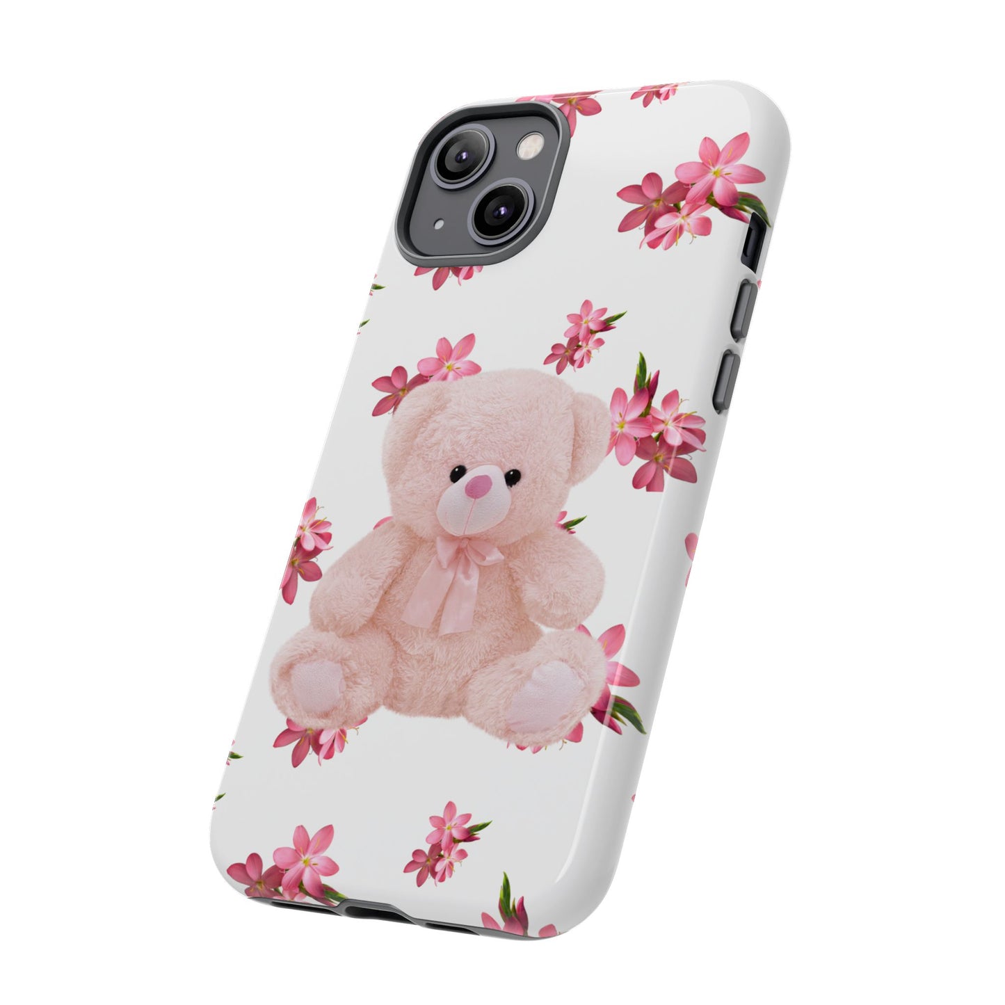 Cute Teddy Bear Phone Case, Floral Phone Cover, Gift for Kids, Teenagers, Birthday, Cute Accessories, Tough Cases