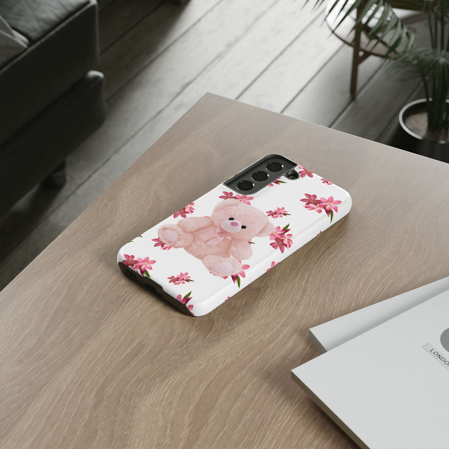 Cute Teddy Bear Phone Case, Floral Phone Cover, Gift for Kids, Teenagers, Birthday, Cute Accessories, Tough Cases