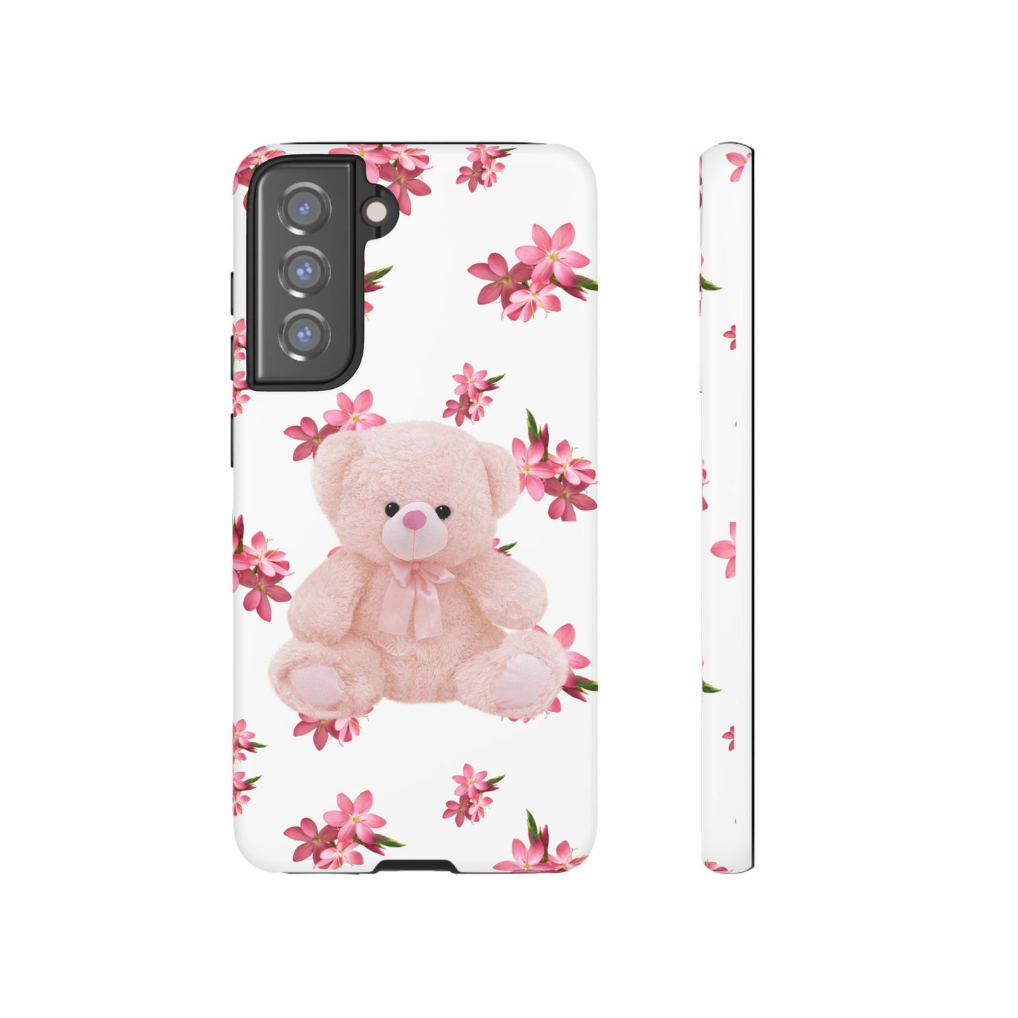 Cute Teddy Bear Phone Case, Floral Phone Cover, Gift for Kids, Teenagers, Birthday, Cute Accessories, Tough Cases