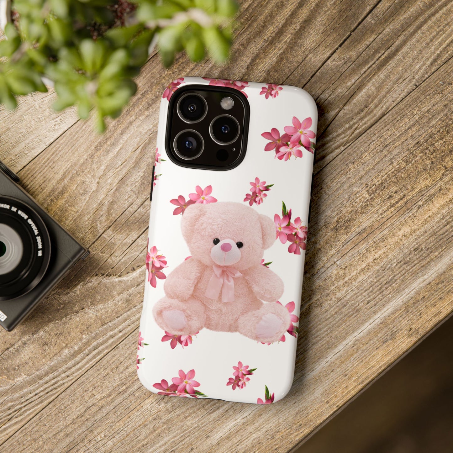 Cute Teddy Bear Phone Case, Floral Phone Cover, Gift for Kids, Teenagers, Birthday, Cute Accessories, Tough Cases