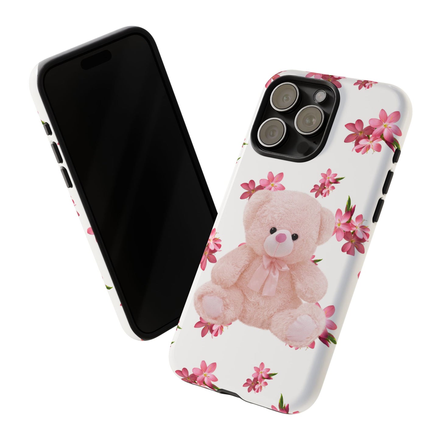 Cute Teddy Bear Phone Case, Floral Phone Cover, Gift for Kids, Teenagers, Birthday, Cute Accessories, Tough Cases