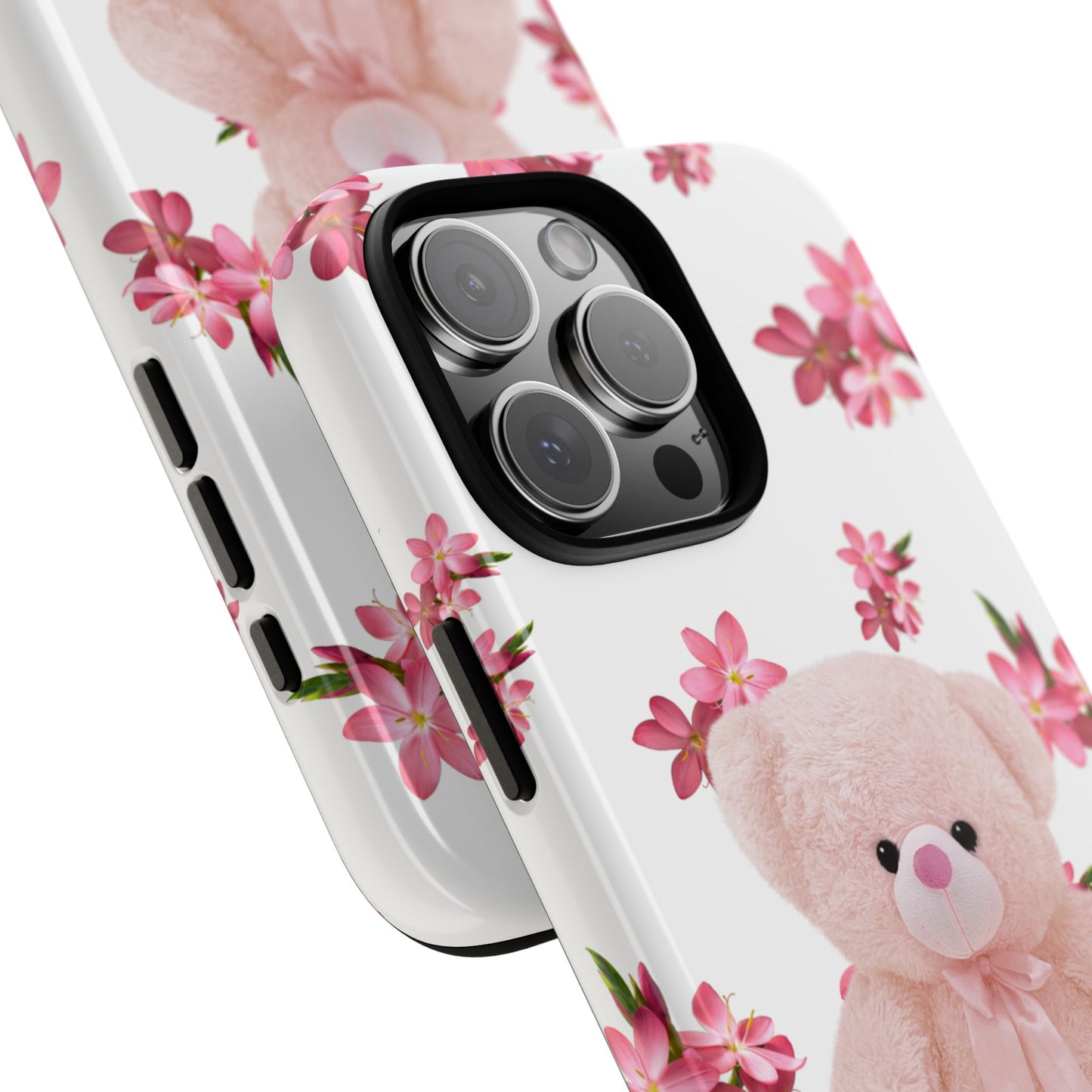 Cute Teddy Bear Phone Case, Floral Phone Cover, Gift for Kids, Teenagers, Birthday, Cute Accessories, Tough Cases