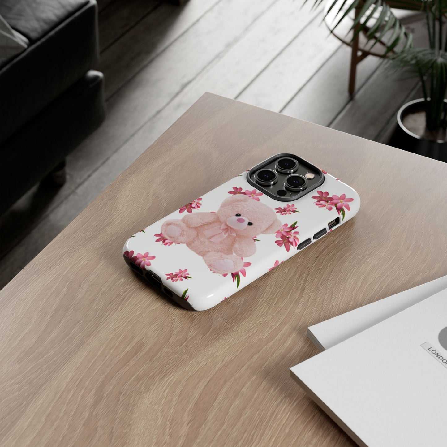 Cute Teddy Bear Phone Case, Floral Phone Cover, Gift for Kids, Teenagers, Birthday, Cute Accessories, Tough Cases